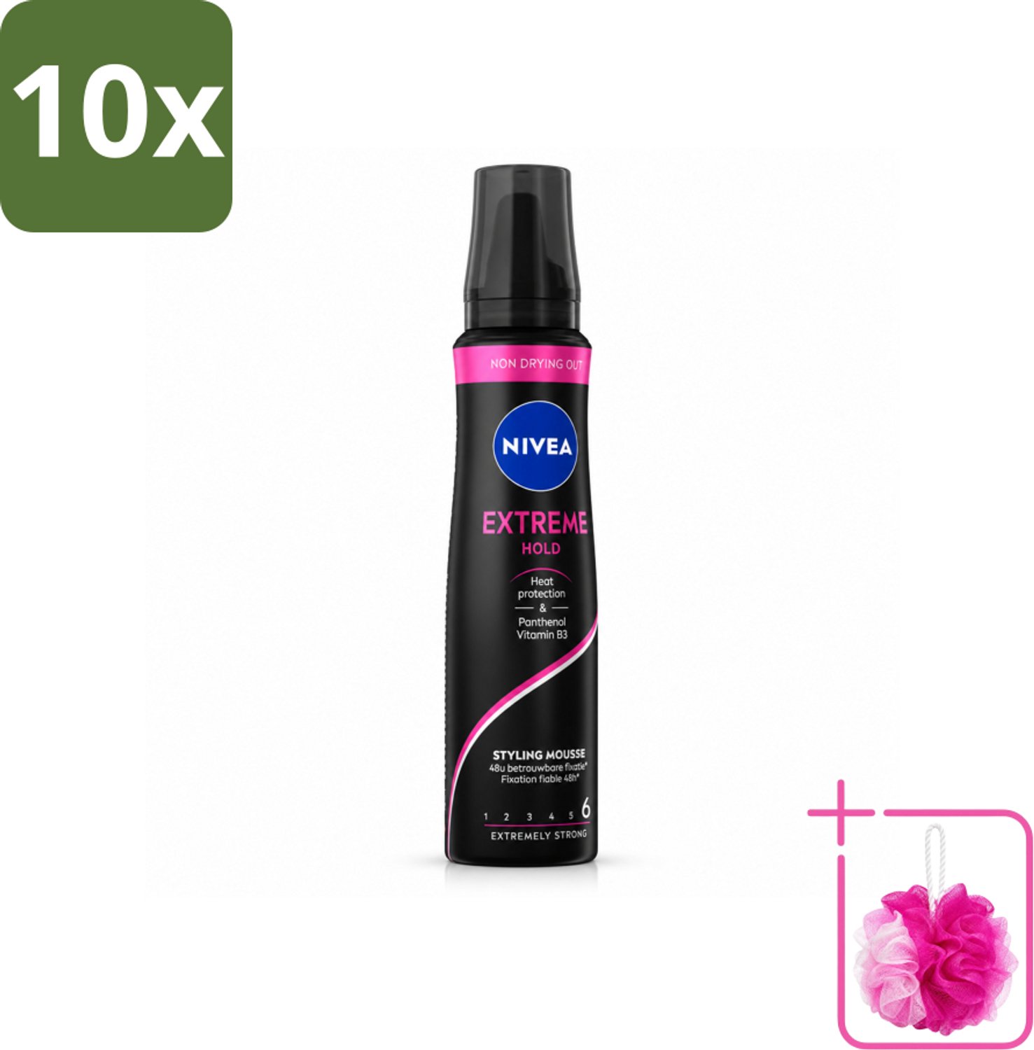 10 x NIVEA - Haarschuim - Extreme Stevigheid - 48 Uur Lang Bescherming - 150 ml - Bulkverpakking - Haarmousse extreme hold - Douchemop - Haarmousse met panthenol