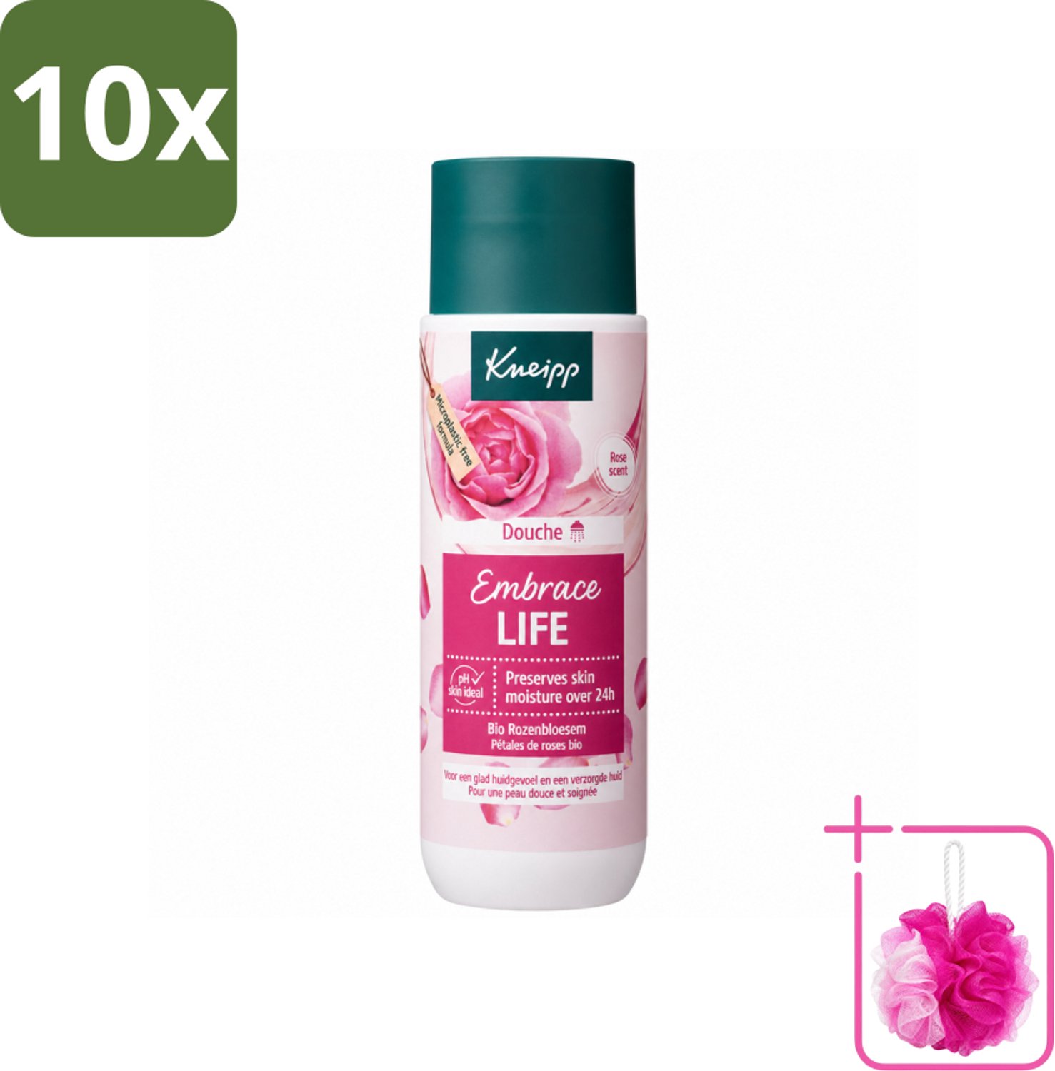 10 x Kneipp - Douchegel - Embrace Life - 200 ml - Bulkverpakking - Douchegel - Douchemop - Roze geur