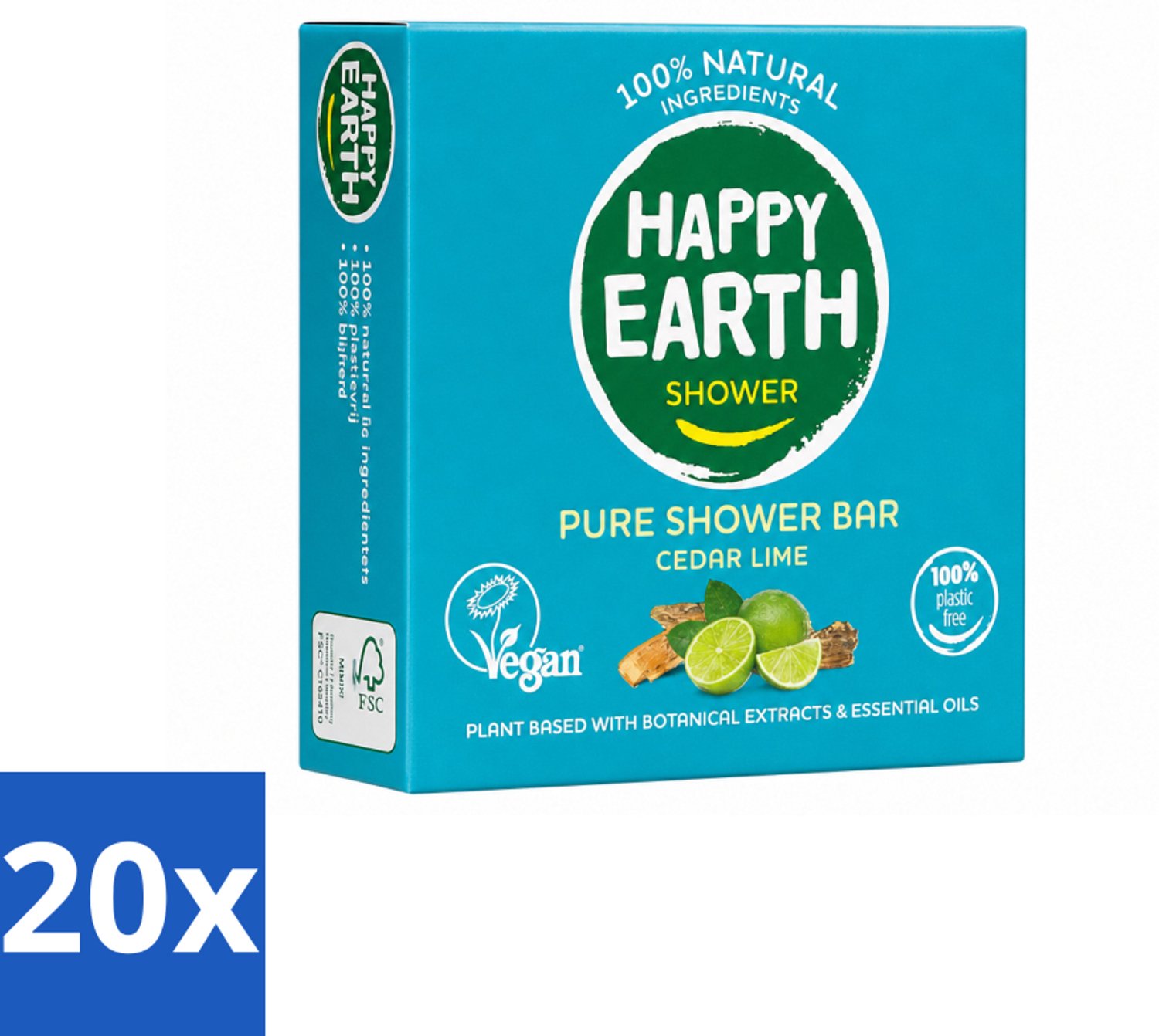20 x Happy Earth – Shower Bar – 100% Natuurlijk Cedar Lime – 90 g - Voordeelverpakking - 20 stuks