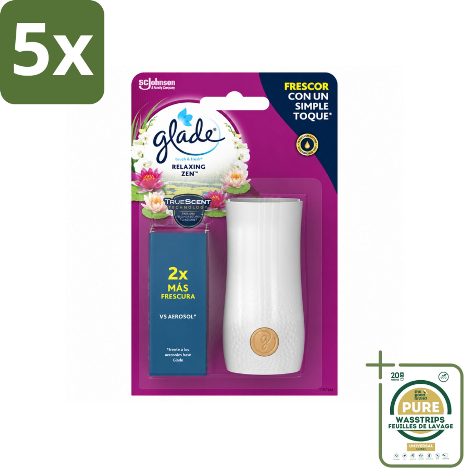 5 x Glade - Touch & Fresh - Relaxing Zen - 10 ml - Wasstrips - Luchtverfrisser - Ontspanning - Frisheid - Geur - Relax