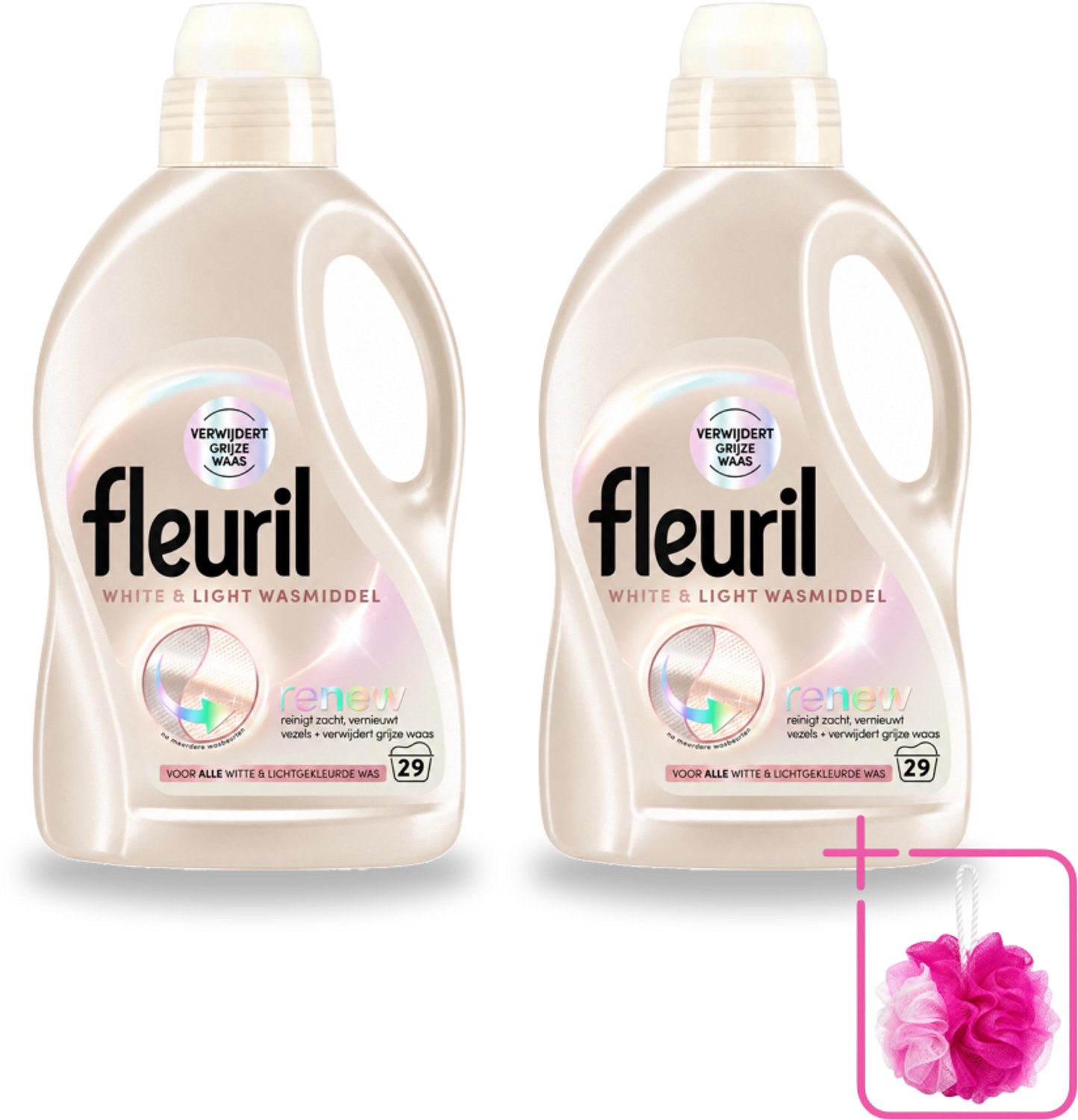 2 x Fleuril - Wasmiddel - White & Light Wasmiddel - Witte & Lichte Was - 29 wasbeurten - Bulkverpakking - Wit wasmiddel - Douchemop - Licht wasmiddel