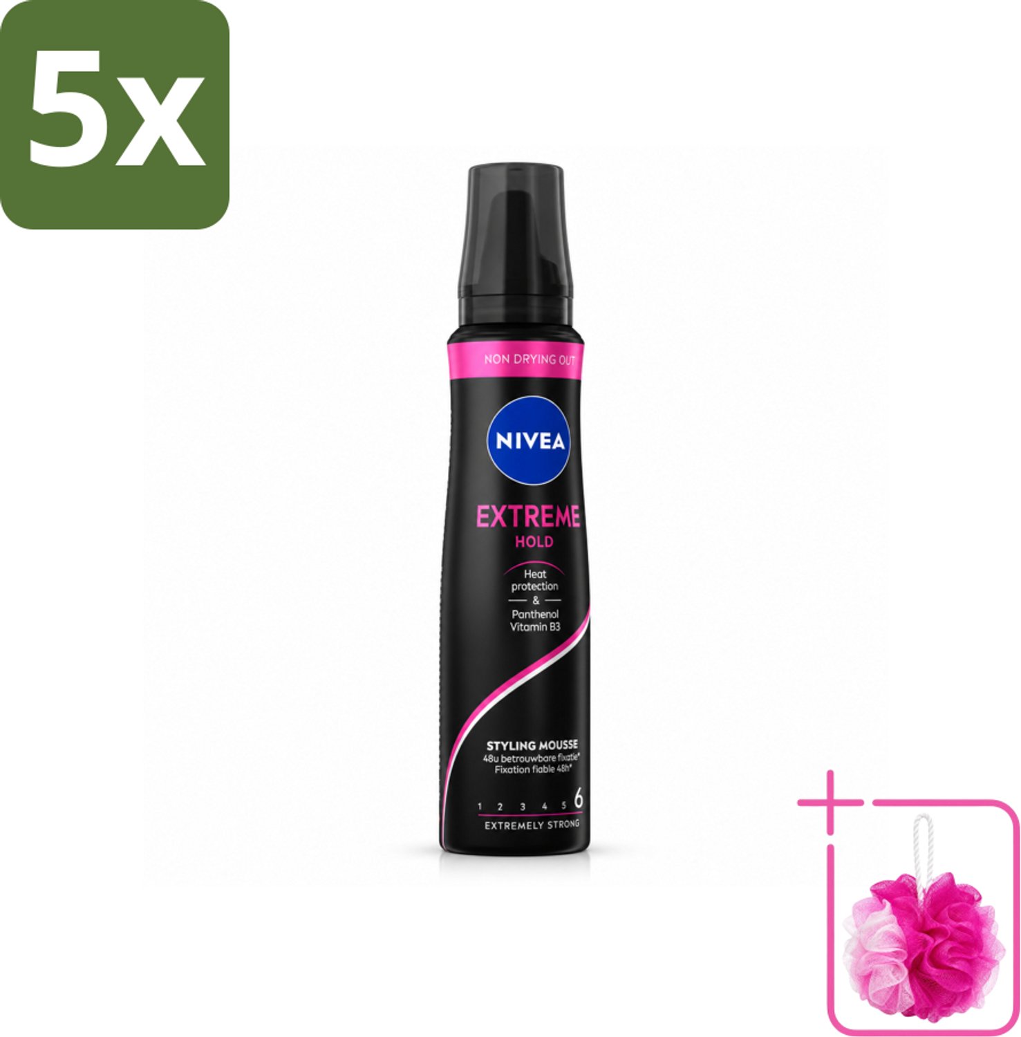 5 x NIVEA - Haarschuim - Extreme Stevigheid - 48 Uur Lang Bescherming - 150 ml - Bulkverpakking - Haarmousse extreme hold - Douchemop - Haarmousse met panthenol