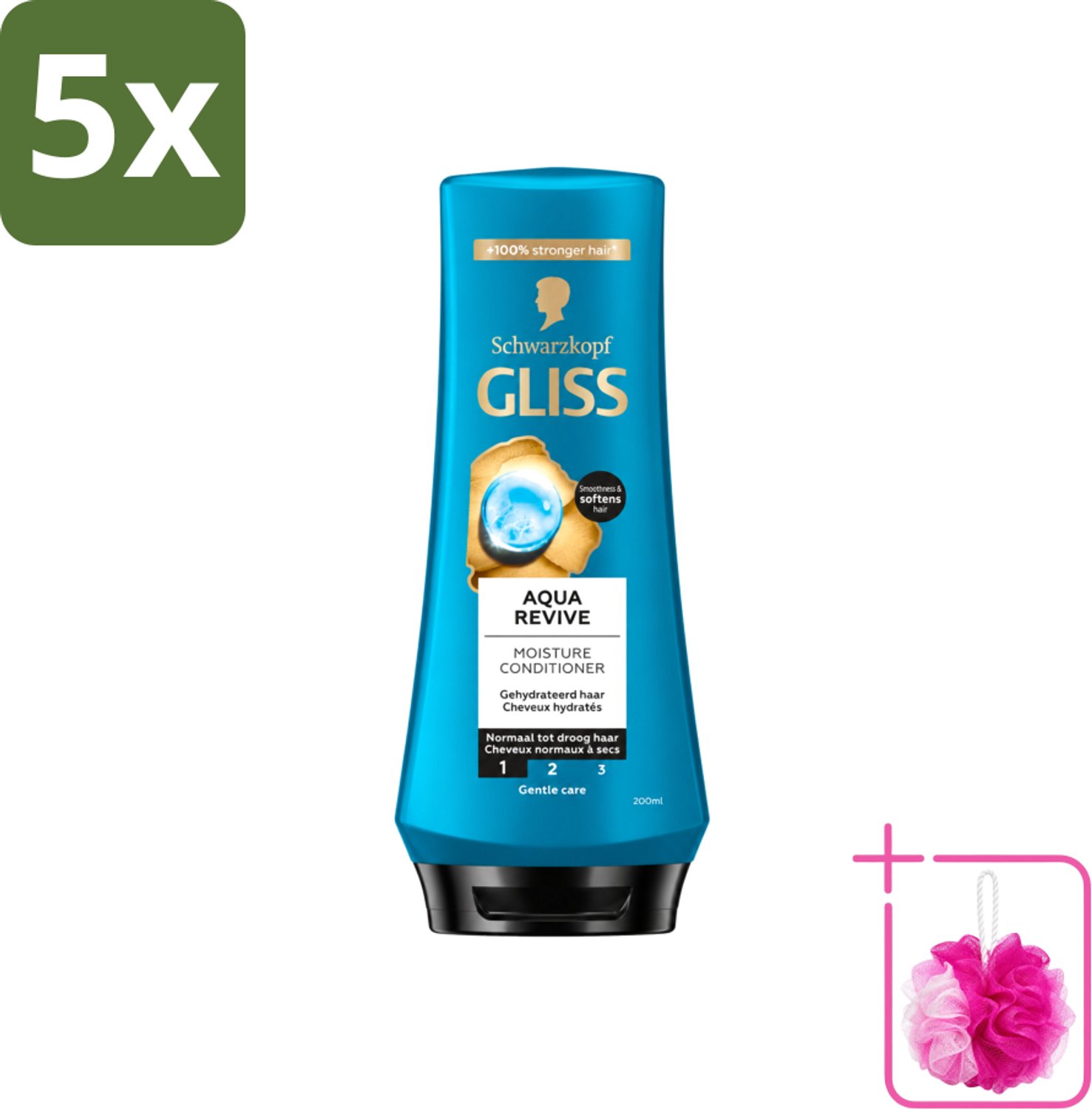 5 x Gliss - Hair Repair - Conditioner Aqua Revive voor Hydraterend en Fris Haar - 200 ml - Bulkverpakking - Haar hyderatatie - Douchemop - Haar verfrissend