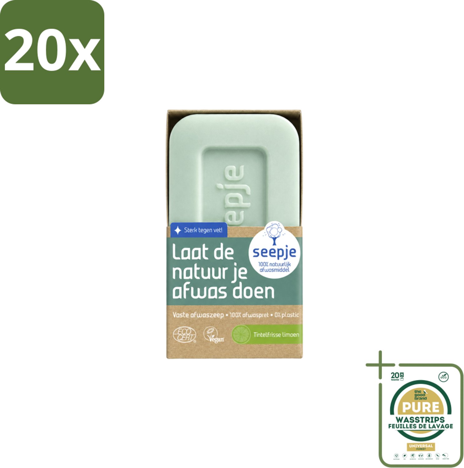 20 x Seepje - Afwaszeep - Handgemaakt & Biologisch - Tintelfrisse Limoen Geur - 120 gr - Wasstrips - Afwaszeep - Handgemaakte Zeep - Biologische Afwaszeep - Milieuvriendelijke Afwaszeep - Limoen Geur