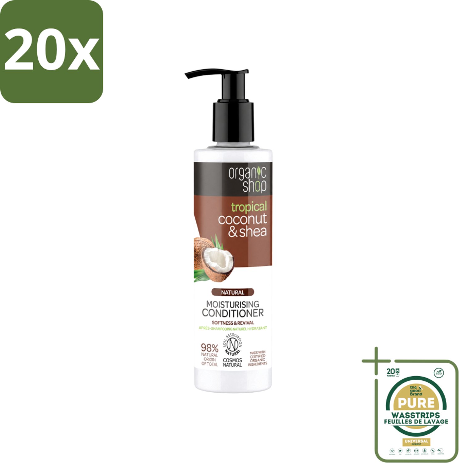 20 x Organic Shop - Coconut & Shea Conditioner - Verzorgend en Voedend - 280 ml - Wasstrips - Haarverzorging - Droog Haar - Haarherstel - Natuurlijke Ingrediënten - Kokosolie