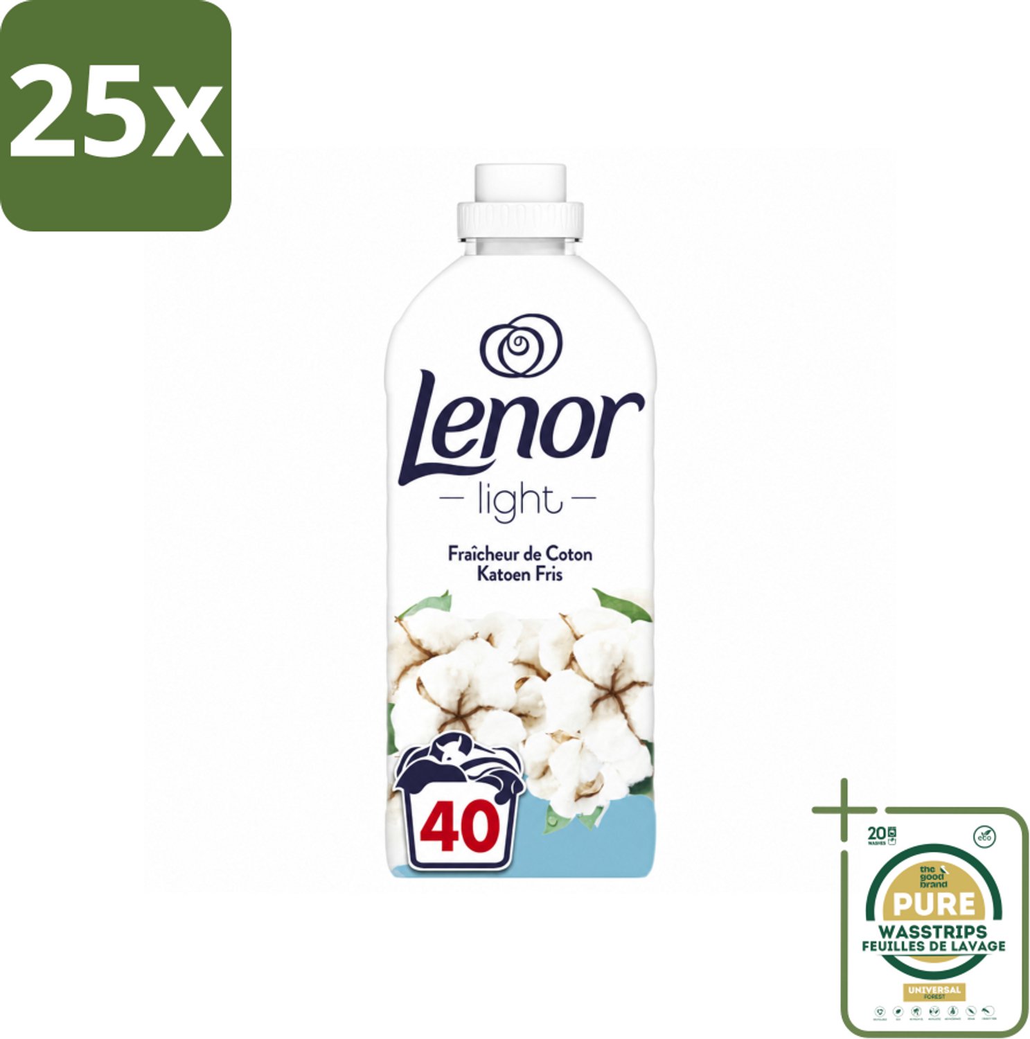 25 x Lenor Light - Wasverzachter - Katoen Fris - Fris & Zacht - 40 Wasbeurten - Wasstrips - Wasverzachter Katoen Fris - Wasverzachter Lenor - Wasverzachter Katoen - Wasverzachter Fris - Wasverzachter Milde