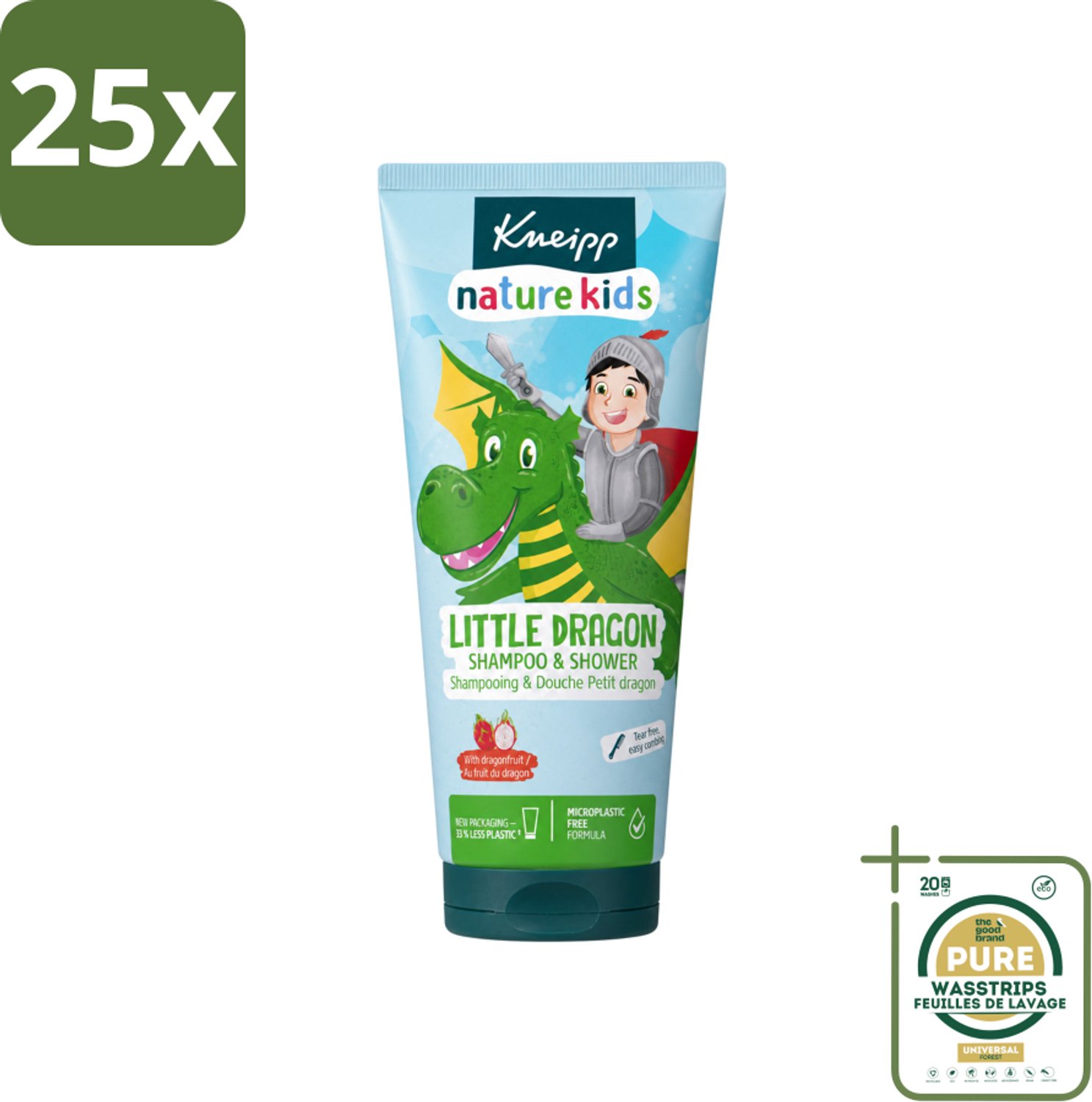 25 x Kneipp - Shampoo & Showergel - Little Dragon - 200 ml - Wasstrips - Kinderen Baden - Gevoelige Huid - Shampoo En Douchegel - 2-in-1 - Dragonfruit Geur