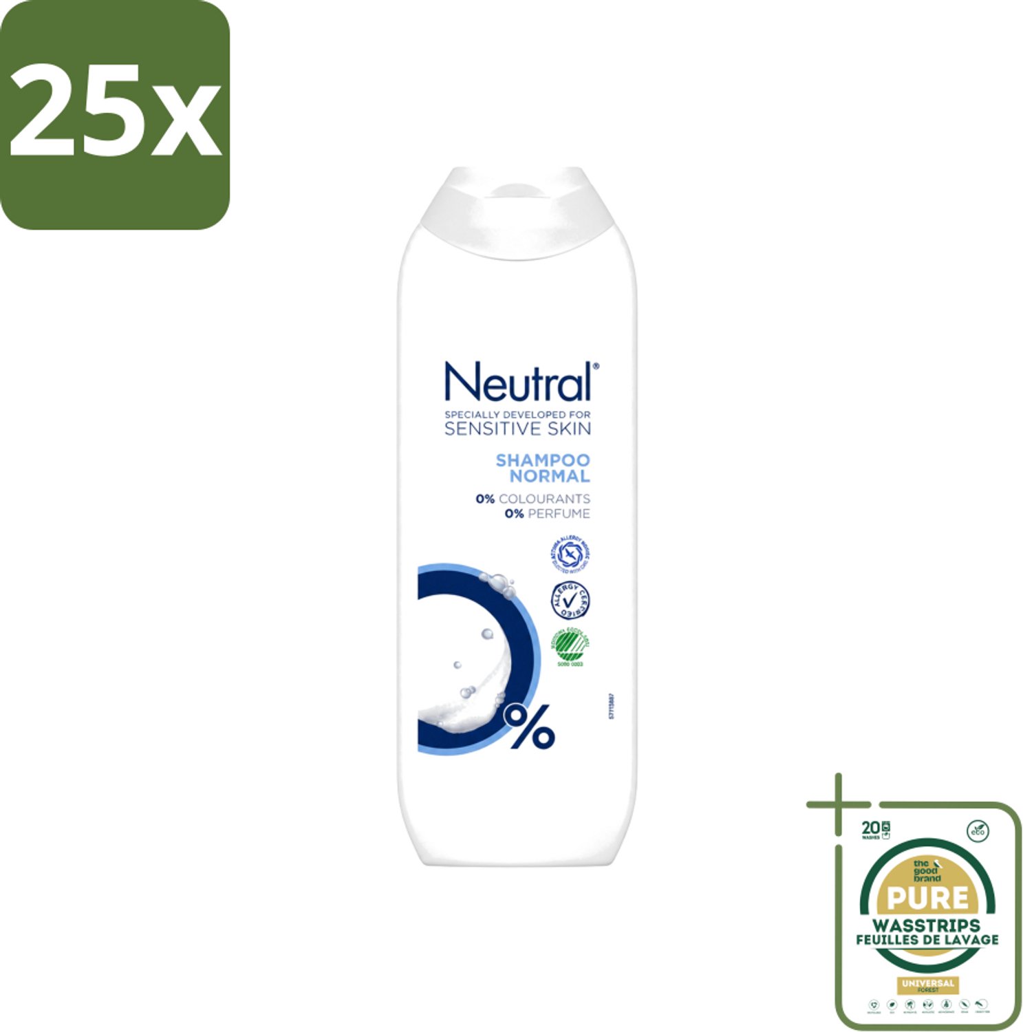 25 x Neutral - Shampoo - Gevoelige huid - 250 ml - Wasstrips - Gevoelige Huid - Gevoelige Hoofdhuid - Gevoelige Haar - Gevoelige Huid Shampoo - Gevoelige Huid Verzorging