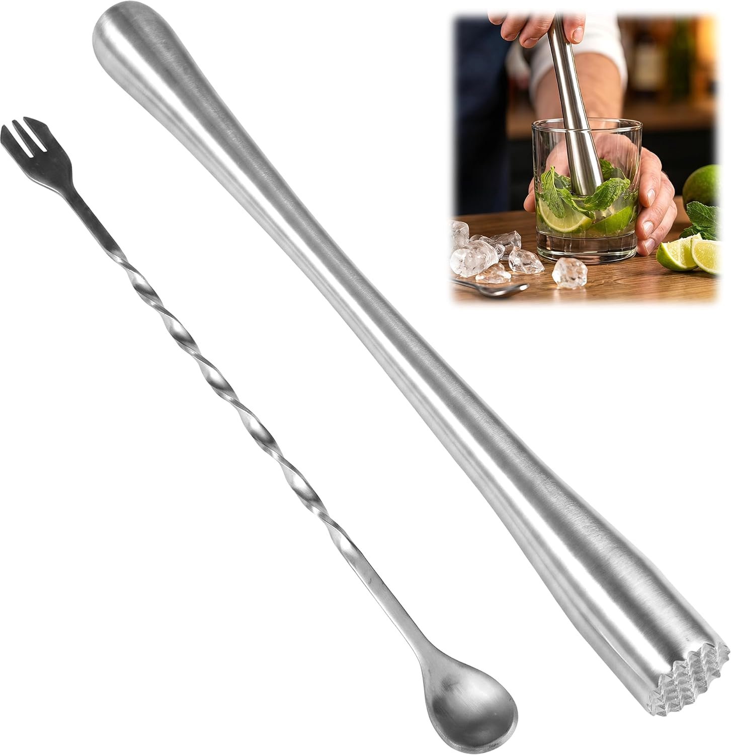 Caipirinha-Stamper voor Cocktails, 28,5cm Roestvrij Stalen Cocktailstampers