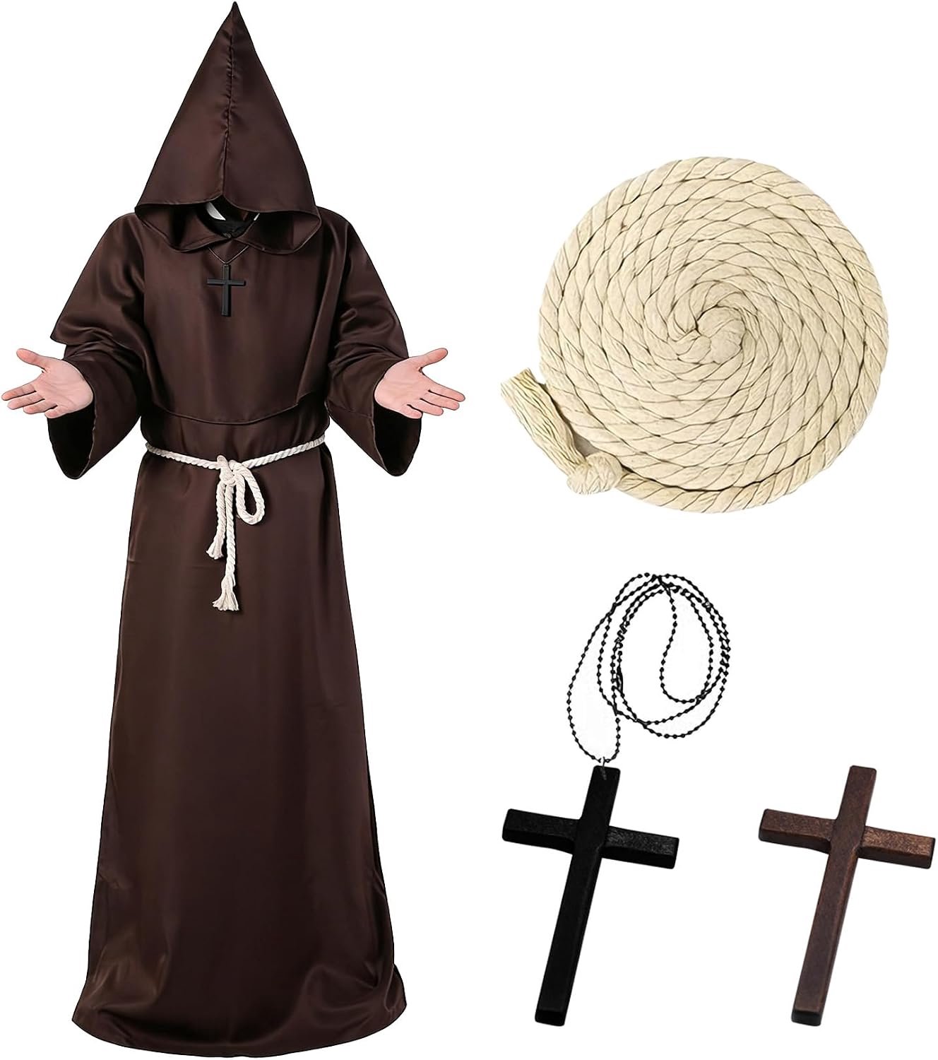 Monnikenkostuum voor heren, voor carnaval, middeleeuws Halloween, klassiek monnikenkostuum voor heren