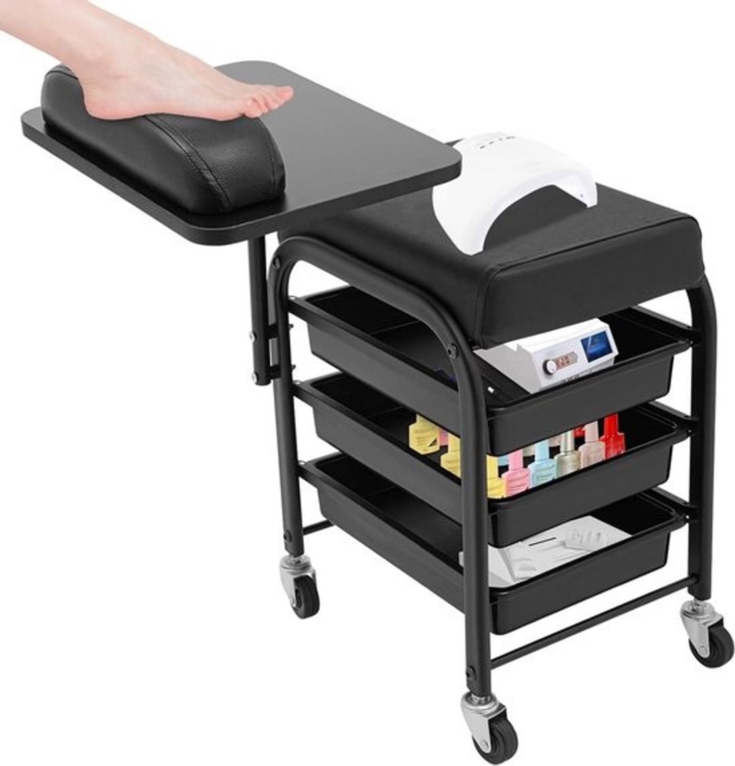 Voetbadwagen - Pedicuretrolley - Opbergruimte voor de schoonheidssalon - Met 3 laden - 38x30x50 cm - Zwart