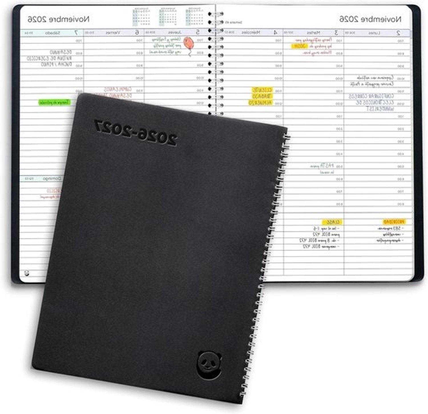 Smart Panda Dagboek - Agenda en planner - Jaarplanning - Modeljaar 2026 2027 - A4-formaat - Zwart