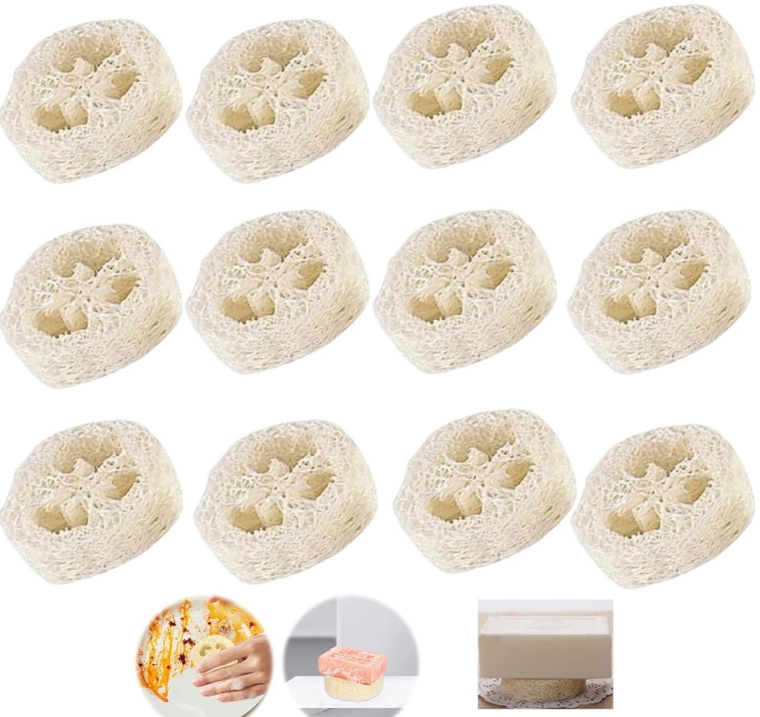 Set van 12 Natuurlijke Loofah Sponsen voor Douche en Keuken