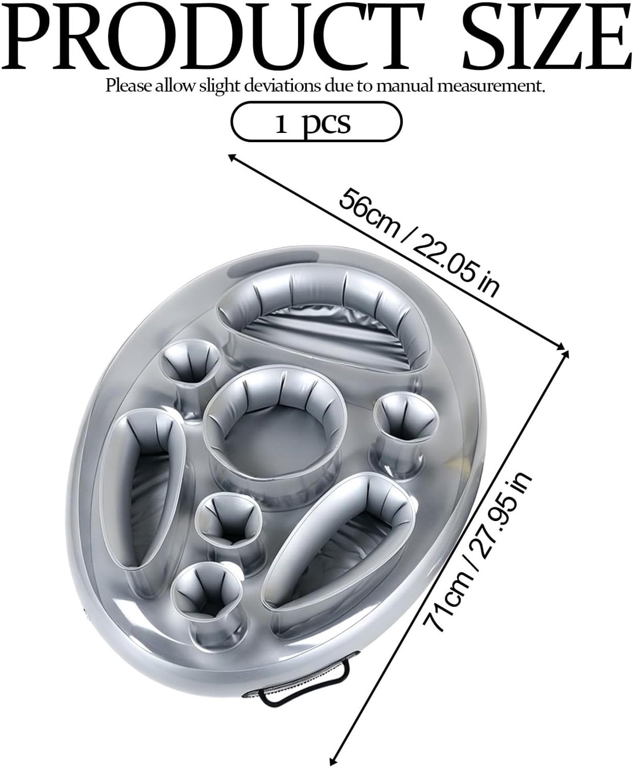 Opblaasbaar, 2-in-1, voor dranken en snacks, 8 vakken, grote capaciteit 71 x 56 cm, bekerhouder en drijvend dienblad voor zomerfeesten, strand, waterpark en zwembad