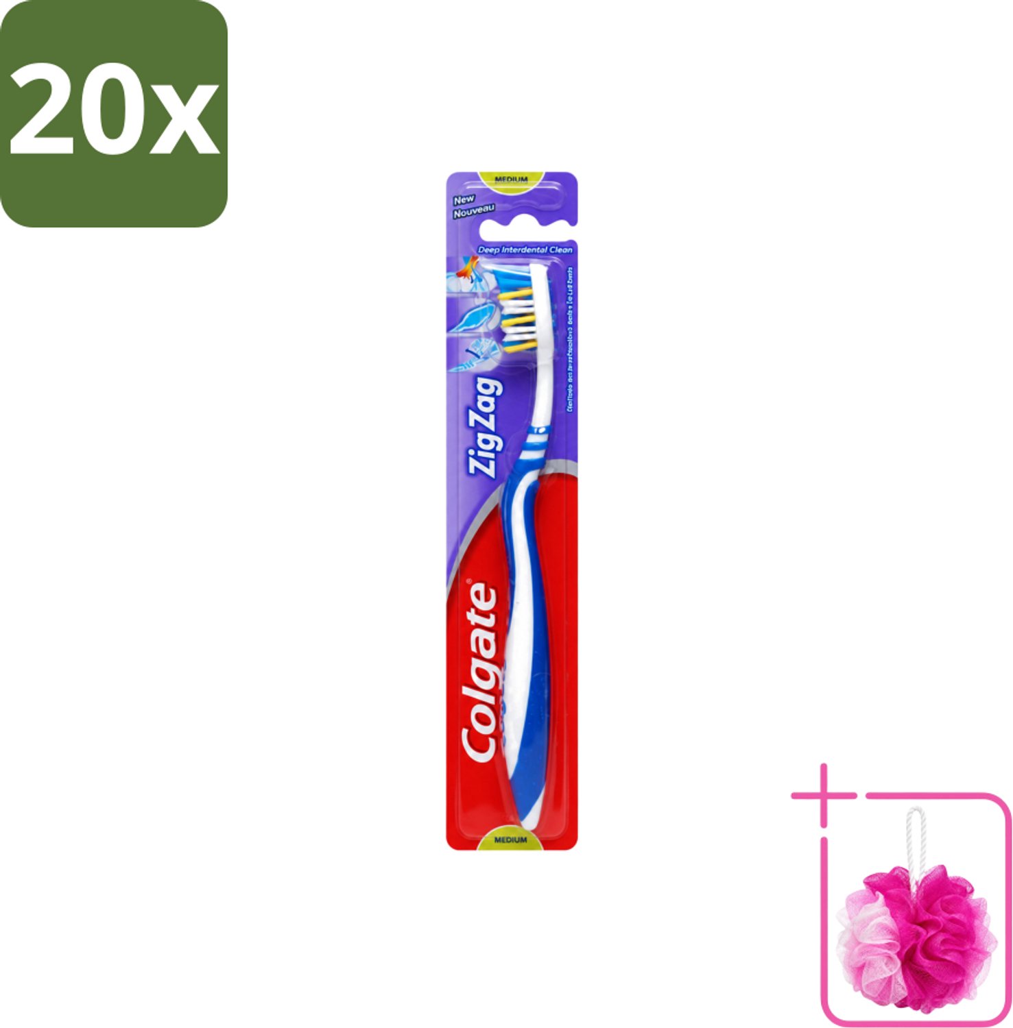 20 x Colgate - Tandenborstel - ZigZag Medium - 1 Tandenborstel - Bulkverpakking - Tandenborstel - Douchemop - Tandenborstel zigzag