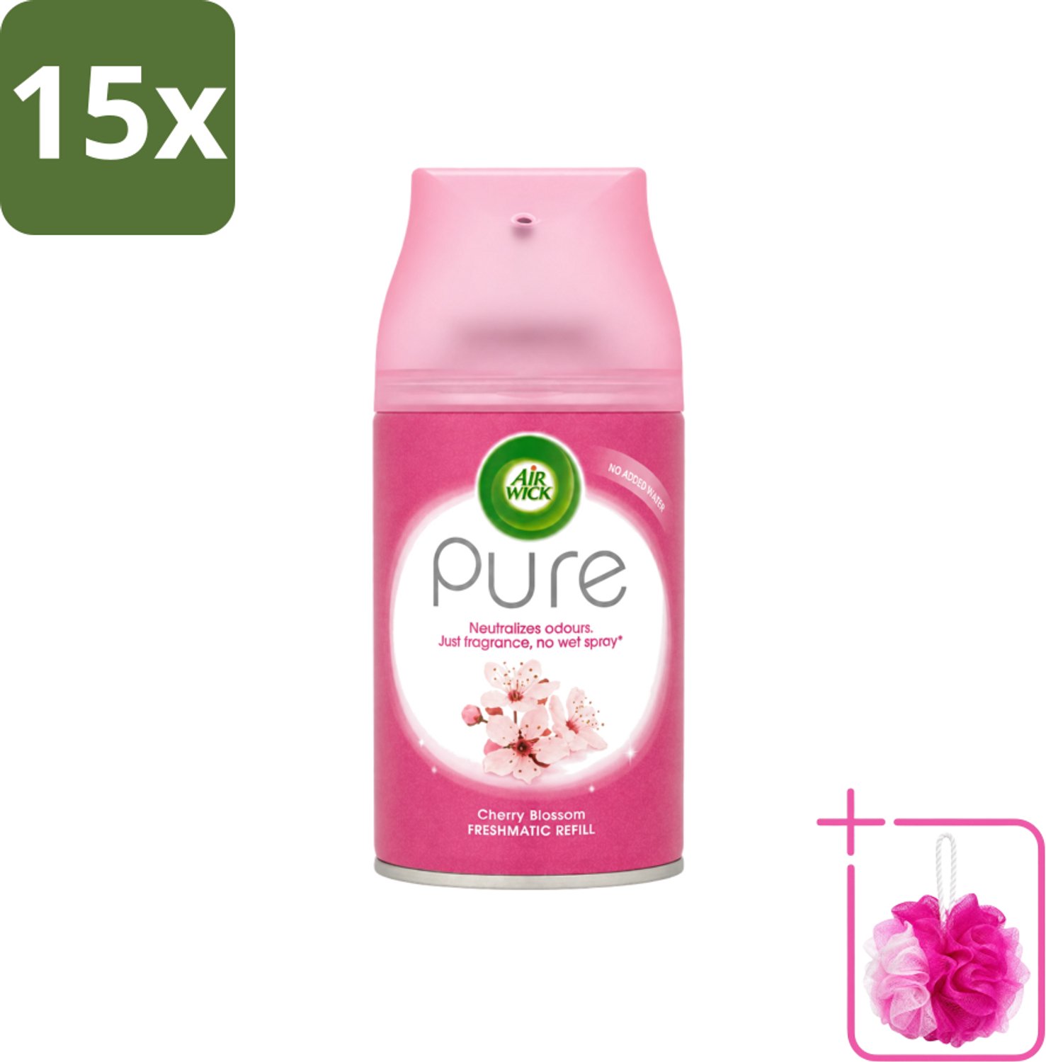 15 x Air Wick - Luchtverfrisser Navulling - Kersenbloesem - Automatische Spray - 250 ml - Bulkverpakking - Kersenbloesem Geur - Douchemop - Essentiële Olie