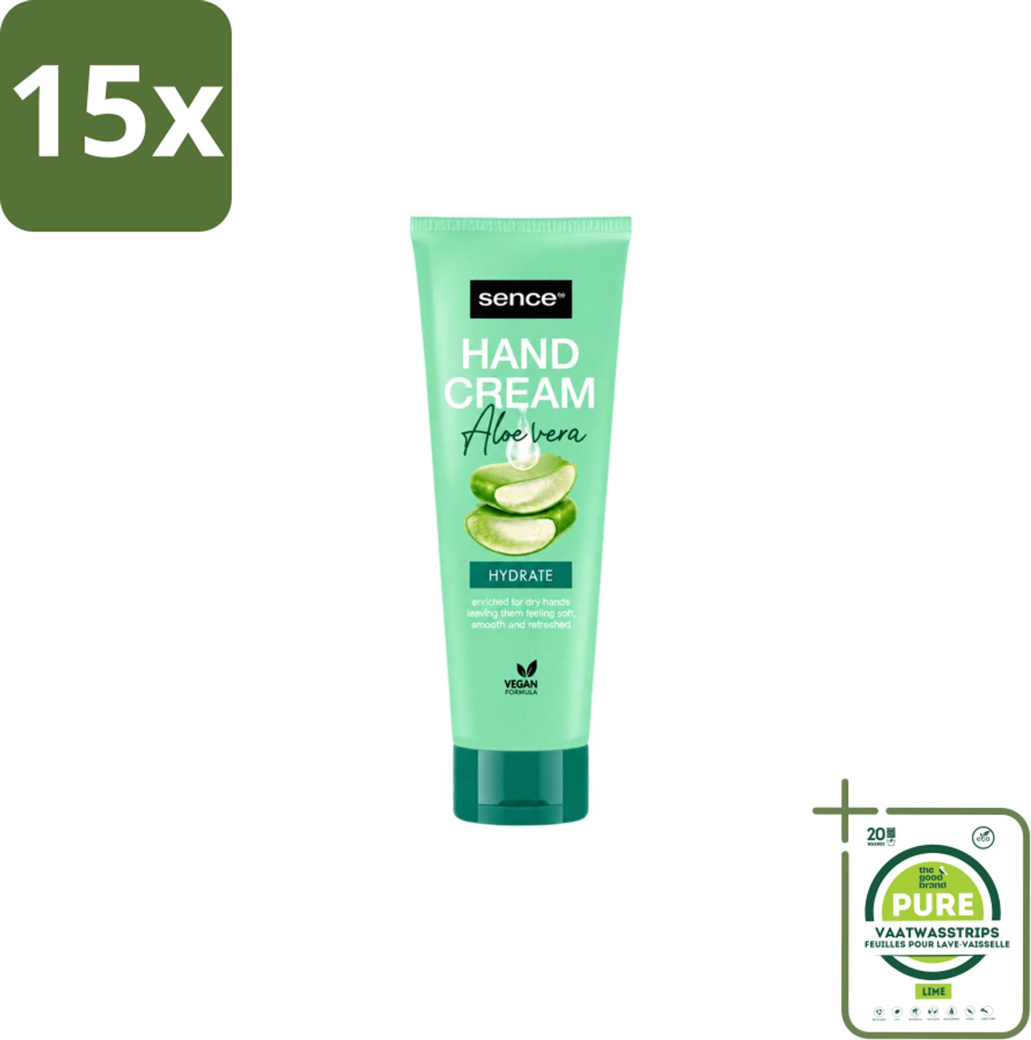 15 x Sence Beauty – Handcrème – Aloë Vera – 75 ml - Grootverpakking - Vaatwasstrips - Handcrème Aloë Vera - Handverzorging - Droge Handen - Schrale Handen - Hydraterende Handcrème