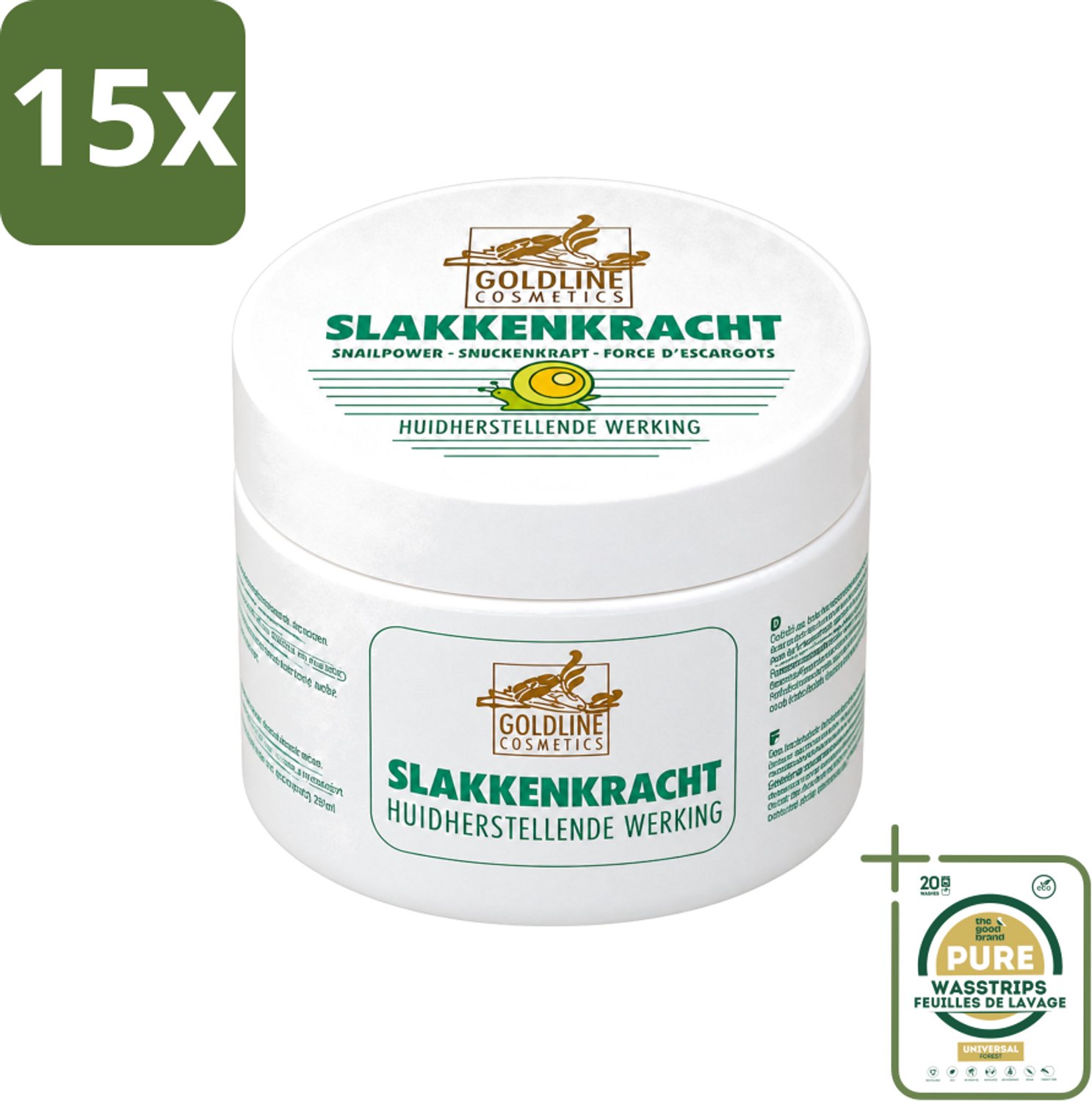 15 x Goldline - Bodycrème - Slakkenkracht - Huidverzorging - Verzachtend - 250 ml - Wasstrips - Huidverzorging - Slakkenkracht - Bodycrème - Hydratatie - Huidherstel
