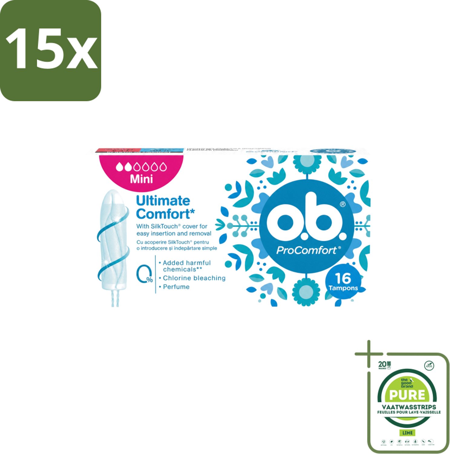 15 x OB – Tampons – ProComfort Mini – Comfort Fit - Grootverpakking - Vaatwasstrips - Tampons - Menstruatie - Comfort - Bescherming - Mini Tampons