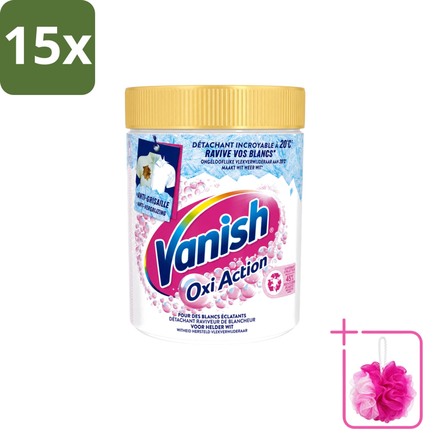 15 x Vanish – Wasbooster Poeder – Oxi Action Whitening Witte Was – 940 g - Bulkverpakking - Wasbooster - Douchemop - Witte was