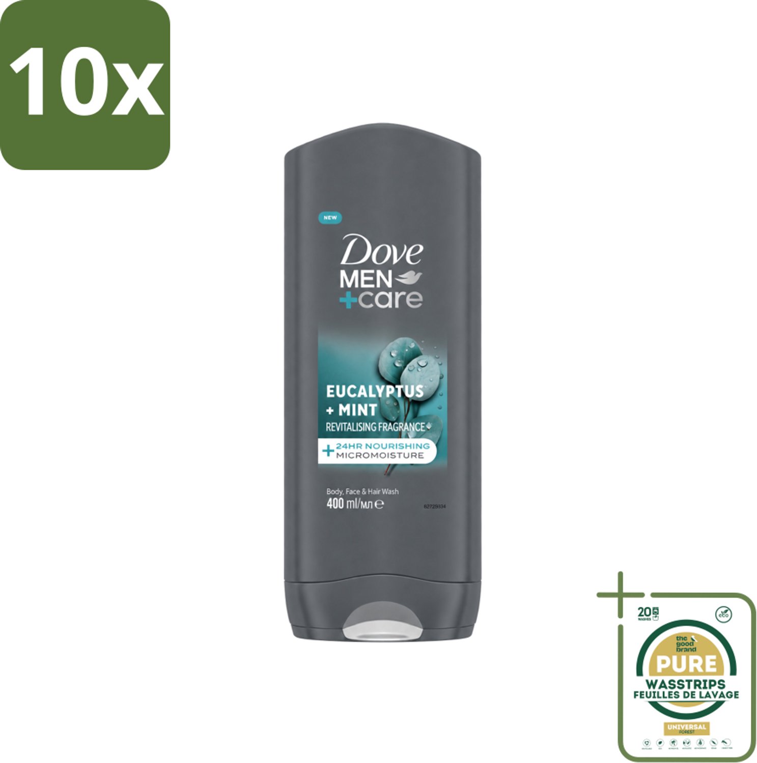 10 x Dove - Douchegel - Men+ Care Eucalyptus + Mint - Verfrissend en kalmerend - 400 ml - Wasstrips - Douchegel Mannen - Eucalyptus Mint - Hydratatie Huid - 3 In 1 Douchegel - Huidverzorging Mannen