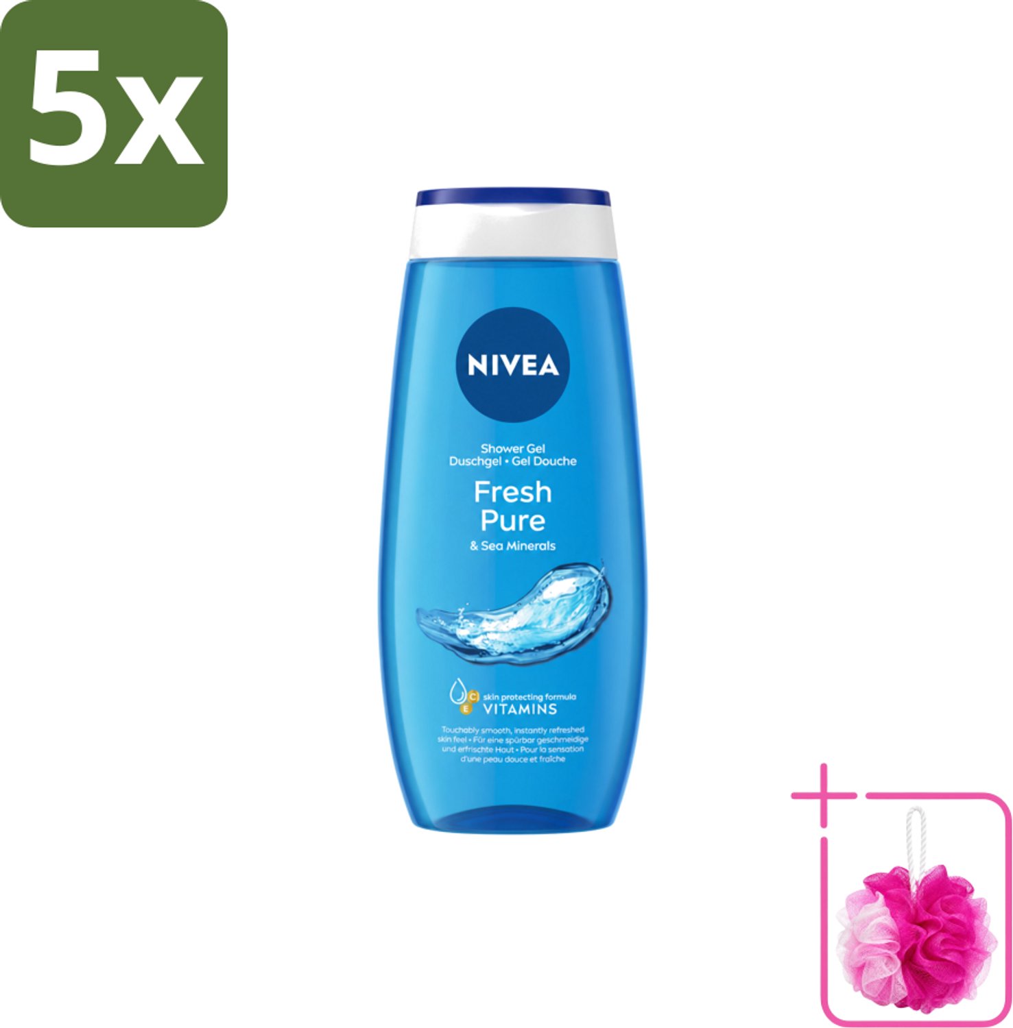 5 x Nivea – Douchegel – Fresh Pure – 250 ml - Bulkverpakking - Douchegel - Douchemop - Huidverzorging