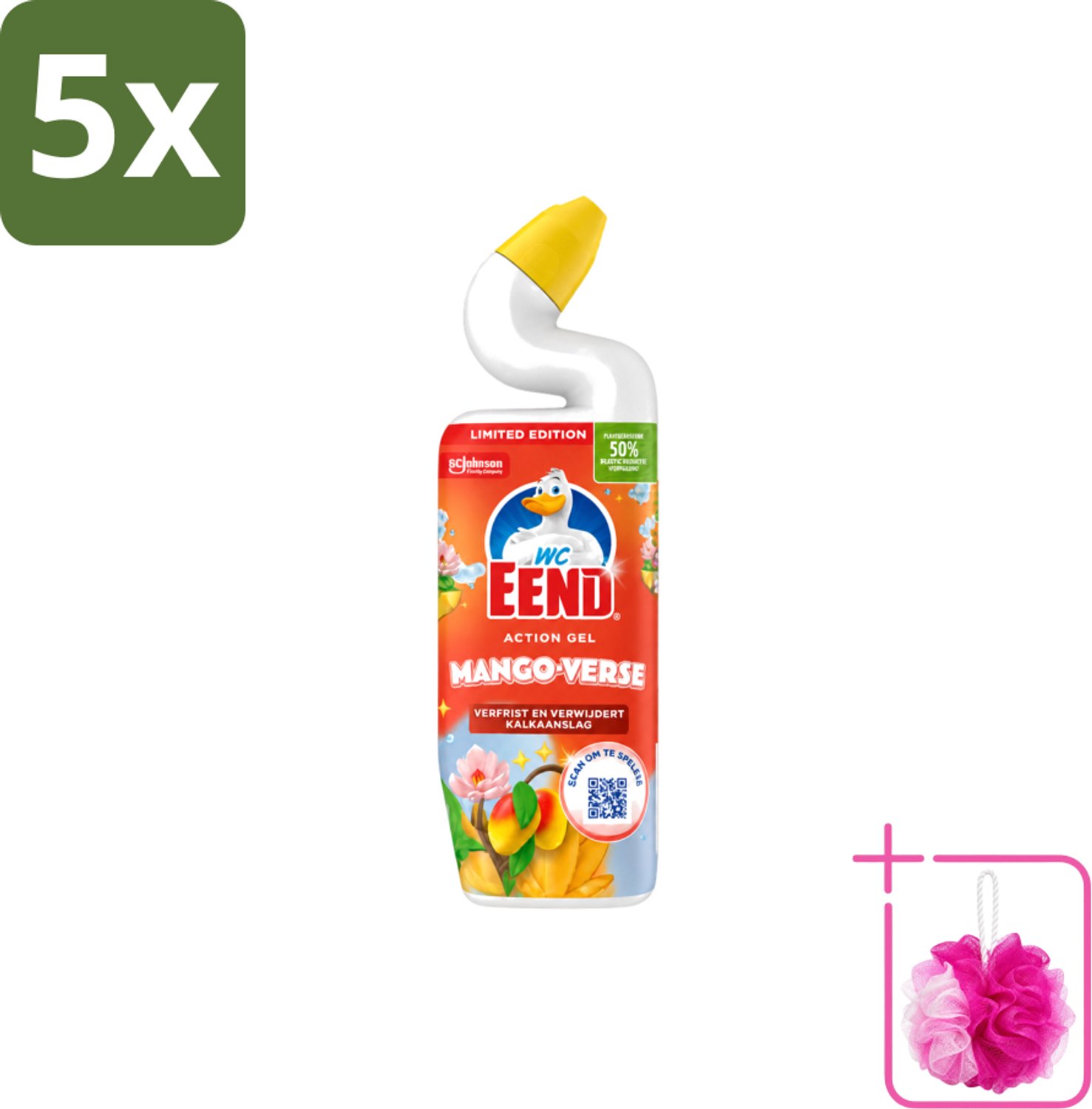5 x WC Eend – Toiletgel – Action Gel Mango Fresh – 750 ml - Bulkverpakking - Toiletreiniger - Douchemop - Wc reinigen
