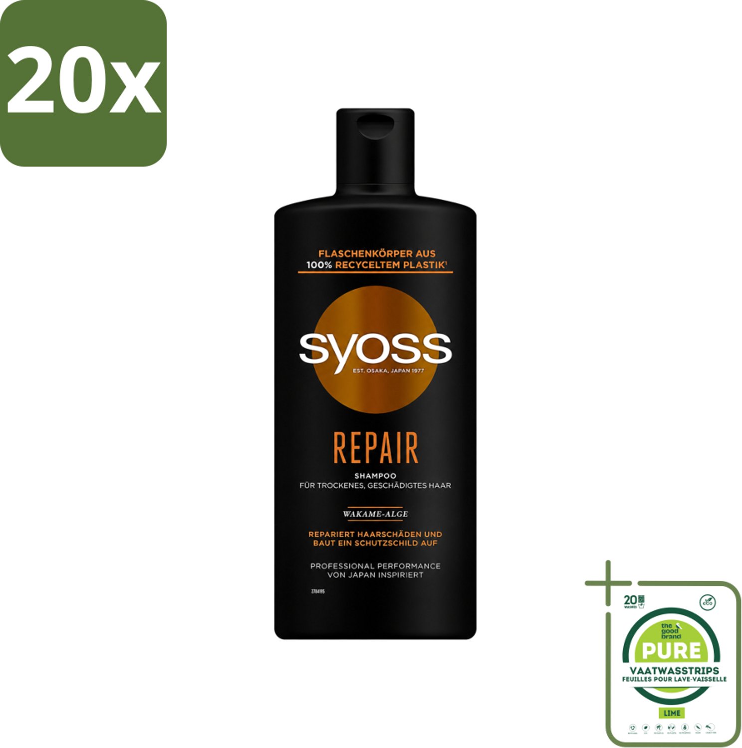 20 x Syoss Repair Shampoo - Shampoo - Herstel - 440 ml - Grootverpakking - Vaatwasstrips - Herstel Haar - Beschadigd Haar - Haar Herstellen - Haar Verzorgen - Haar Versterken