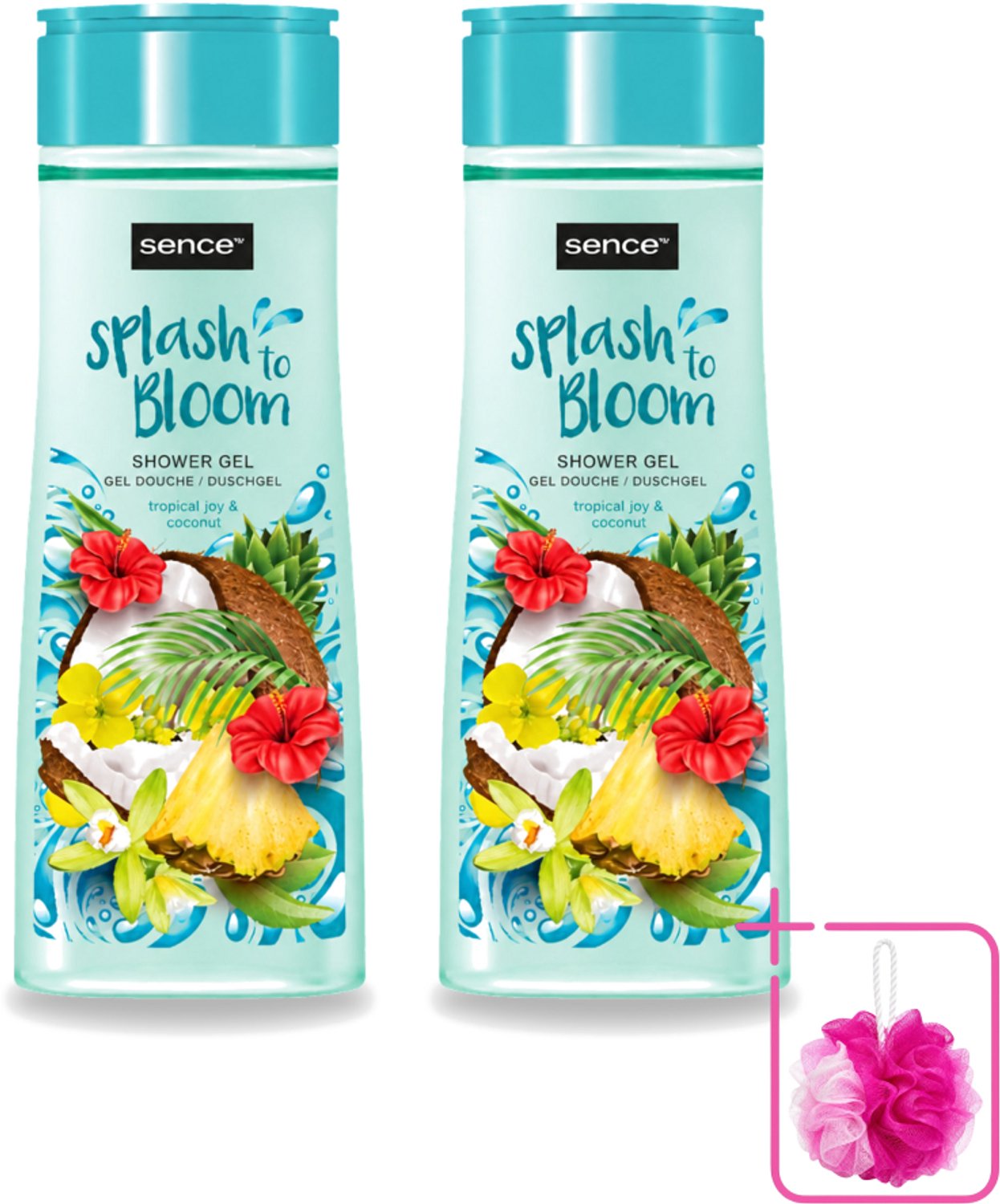 2 x Sence - Tropical Joy & Coconut - Douchegel - Exotisch - 300 ml - Bulkverpakking - Douchegel kokos - Douchemop - Tropische geur