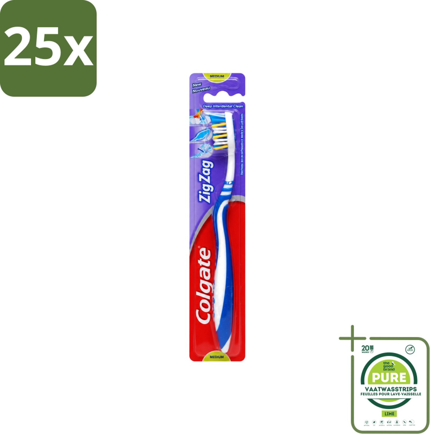 25 x Colgate - Tandenborstel - ZigZag Medium - 1 Tandenborstel - Grootverpakking - Vaatwasstrips - Tandenborstel - Tandenborstel Zigzag - Reiniging Tanden - Tandenborstel Medium - Tandenborstel Colgate