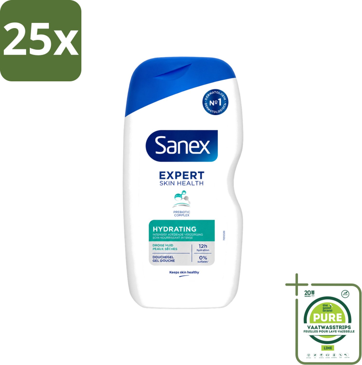 25 x Sanex - Douchegel - Expert Skin Health Hydrating - Hydrateert de Huid - 400 ml - Grootverpakking - Vaatwasstrips - Hydratatie Huid - Douchegel Huid - Gezonde Huid - Vochtbalans Huid - Glycerine Huid
