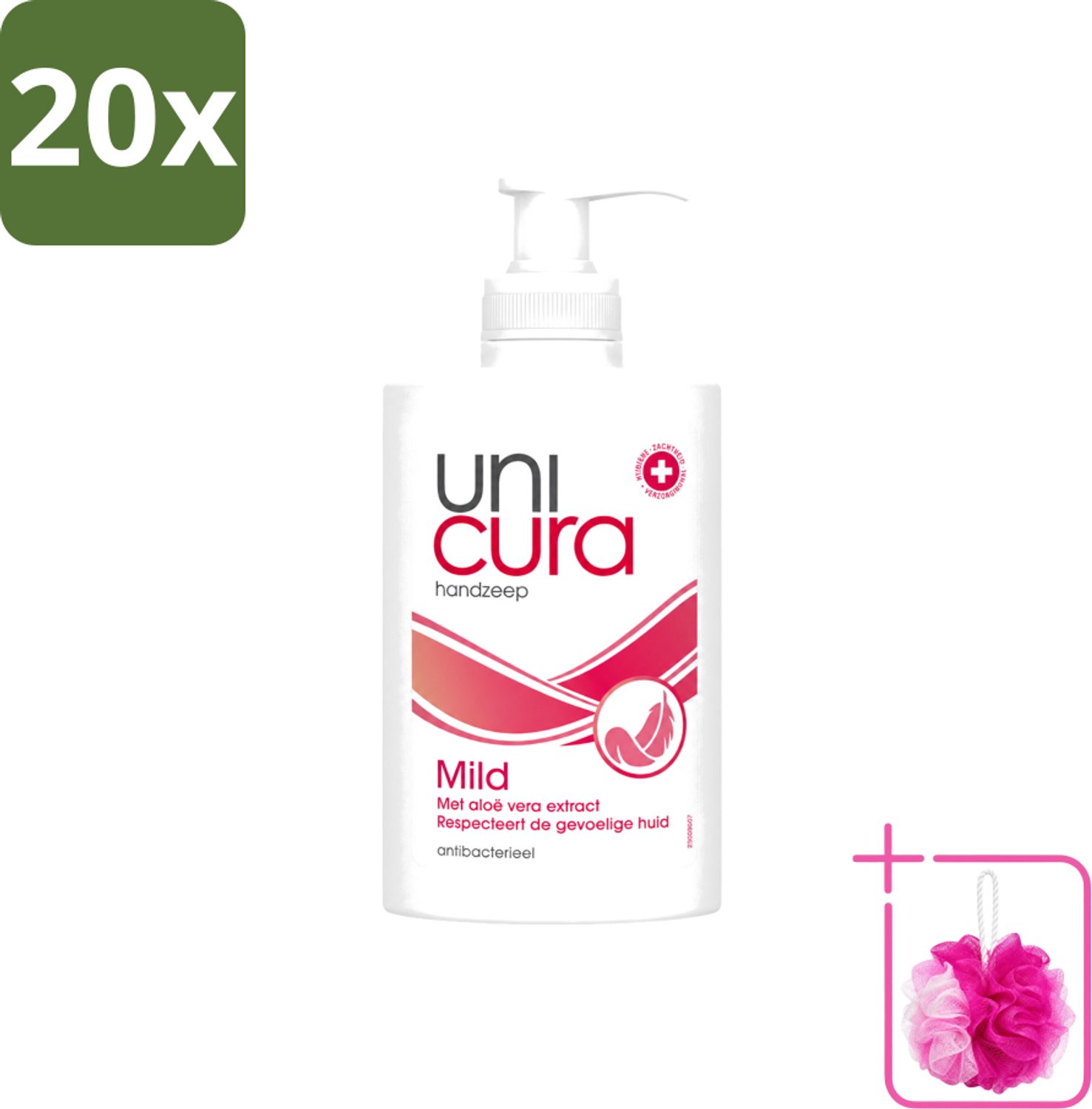 20 x Unicura - Vloeibare Zeep Mild - Verzachtend - 250 ml - Bulkverpakking - Handzeep - Douchemop - Antibacterieel
