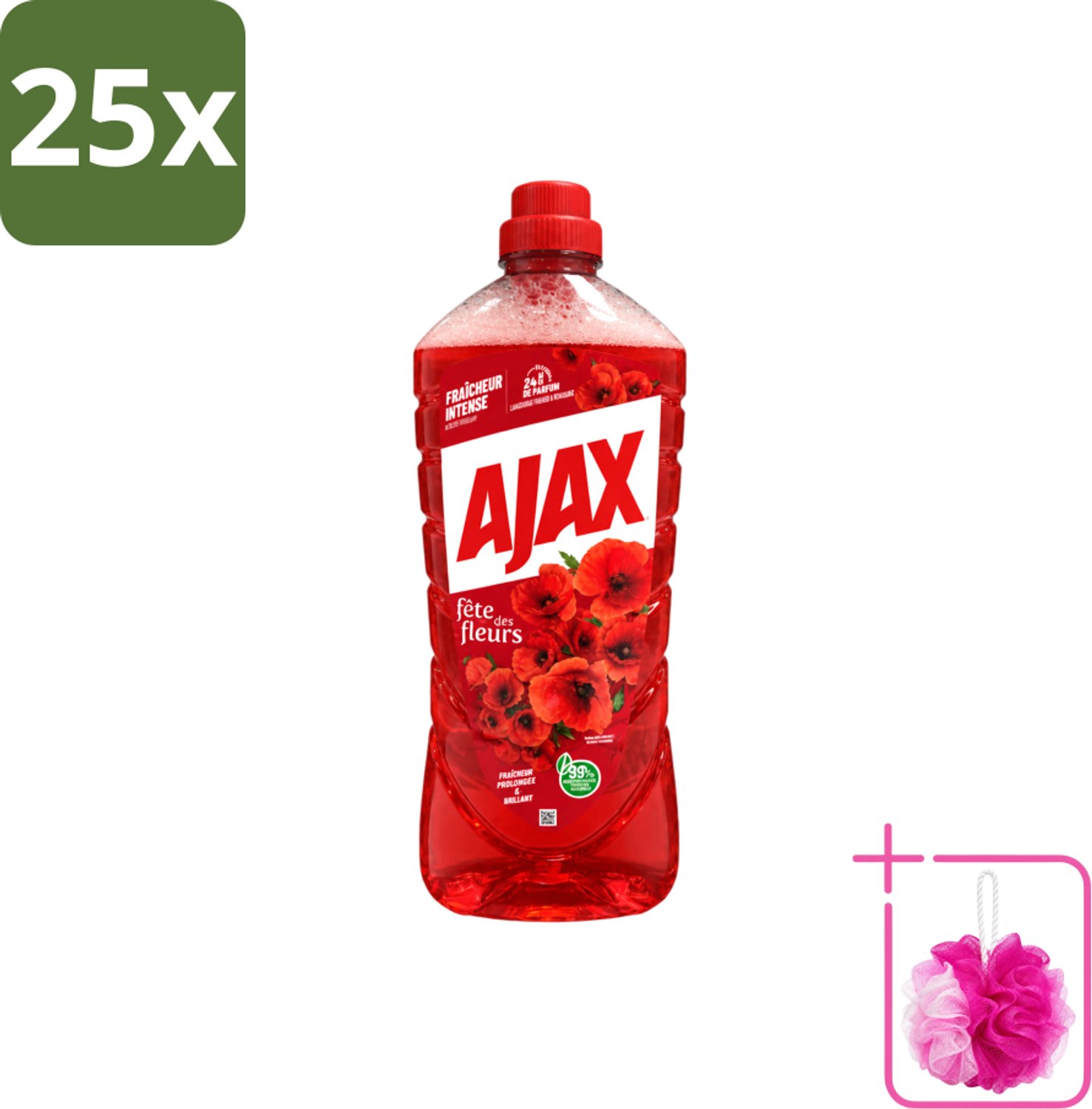25 x Ajax – Allesreiniger – Rode Bloemen – 1,25 L - Bulkverpakking - Allesreiniger rode bloemen - Douchemop - Reiniger 1.25 l