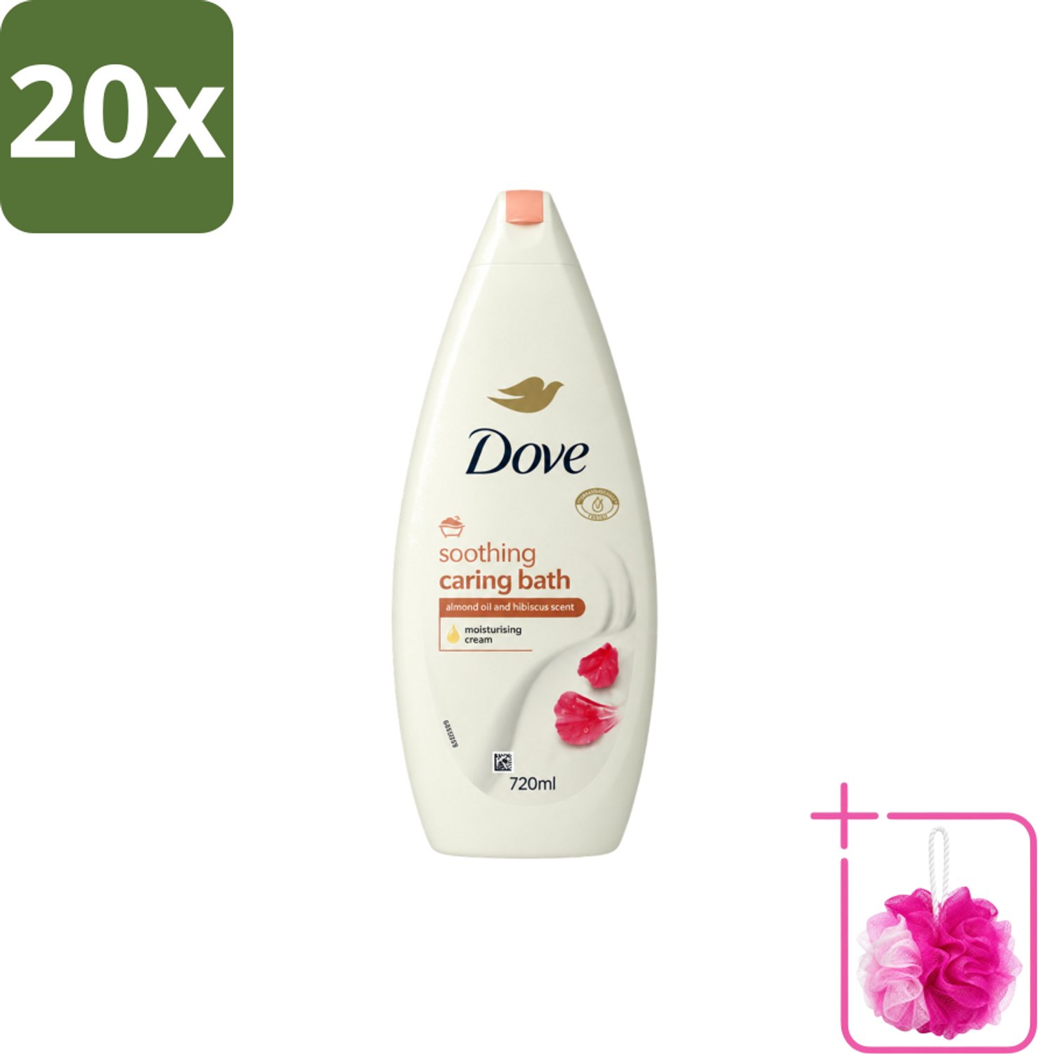 20 x Dove – Badcrème – Soothing Almond Oil & Hibiscus – 720 ml - Bulkverpakking - Douchegel - Douchemop - Huidverzorging
