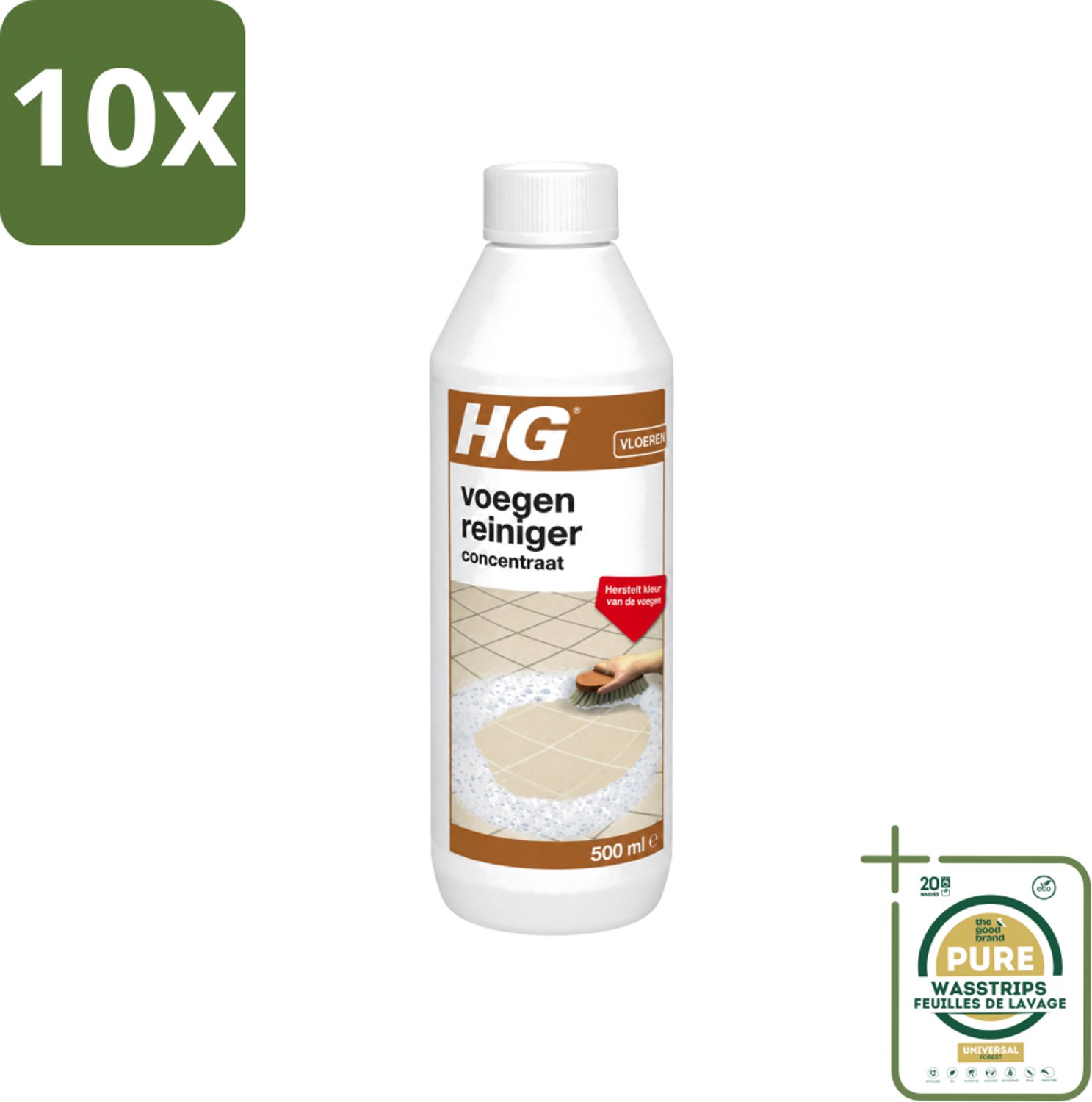10 x HG - Vloeren - Voegenreiniger - Concentraat - Herstelt Kleur - 500 ml - Wasstrips - Voegen Reinigen - Voegen Kleur Herstellen - Voegen Reiniger - Voegen Reinigen Concentratie - Voegen Schoonmaken