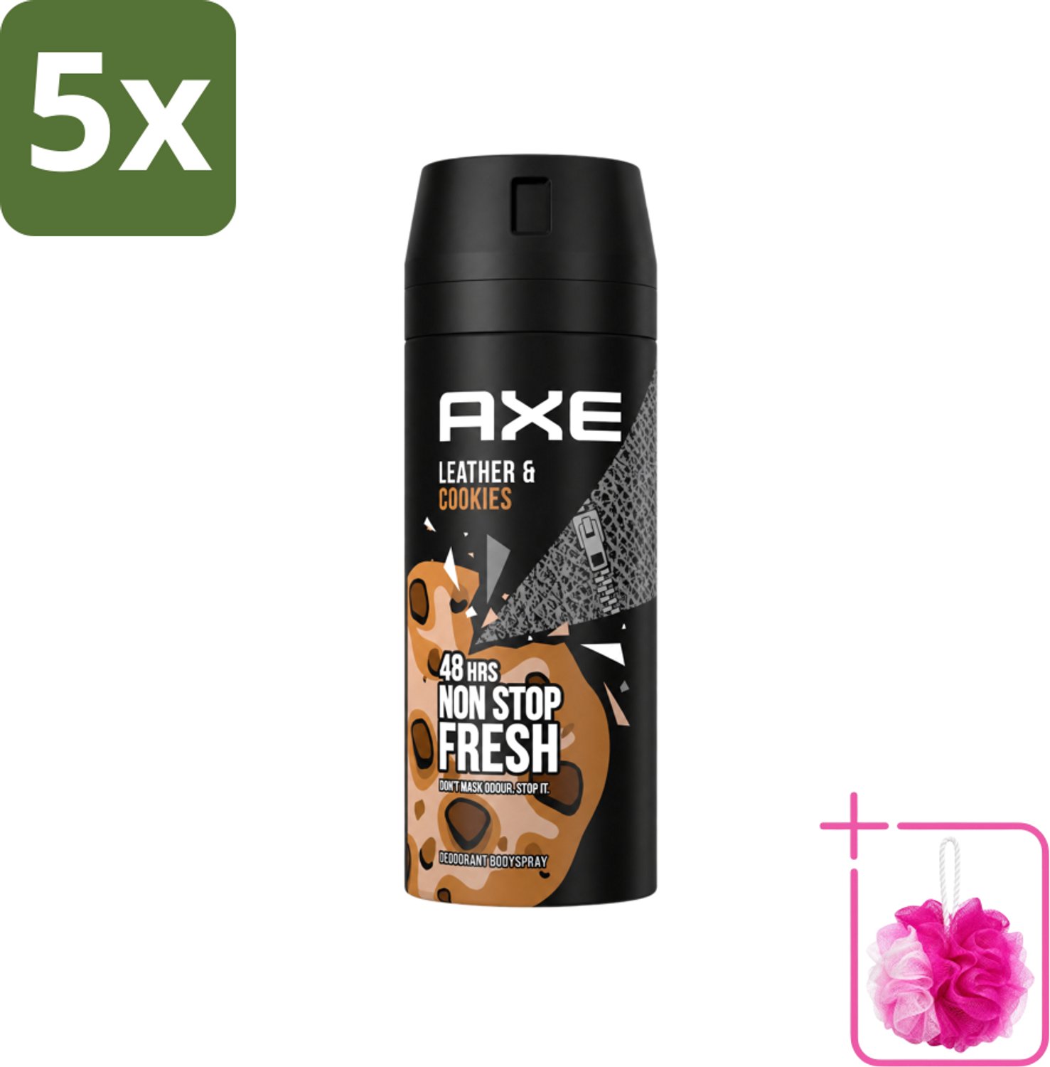 5 x Axe - Deodorant Bodyspray - 48hrs Fresh - Leather & Cookies - 150 ml - Bulkverpakking - Deodorant - Douchemop - Bodyspray