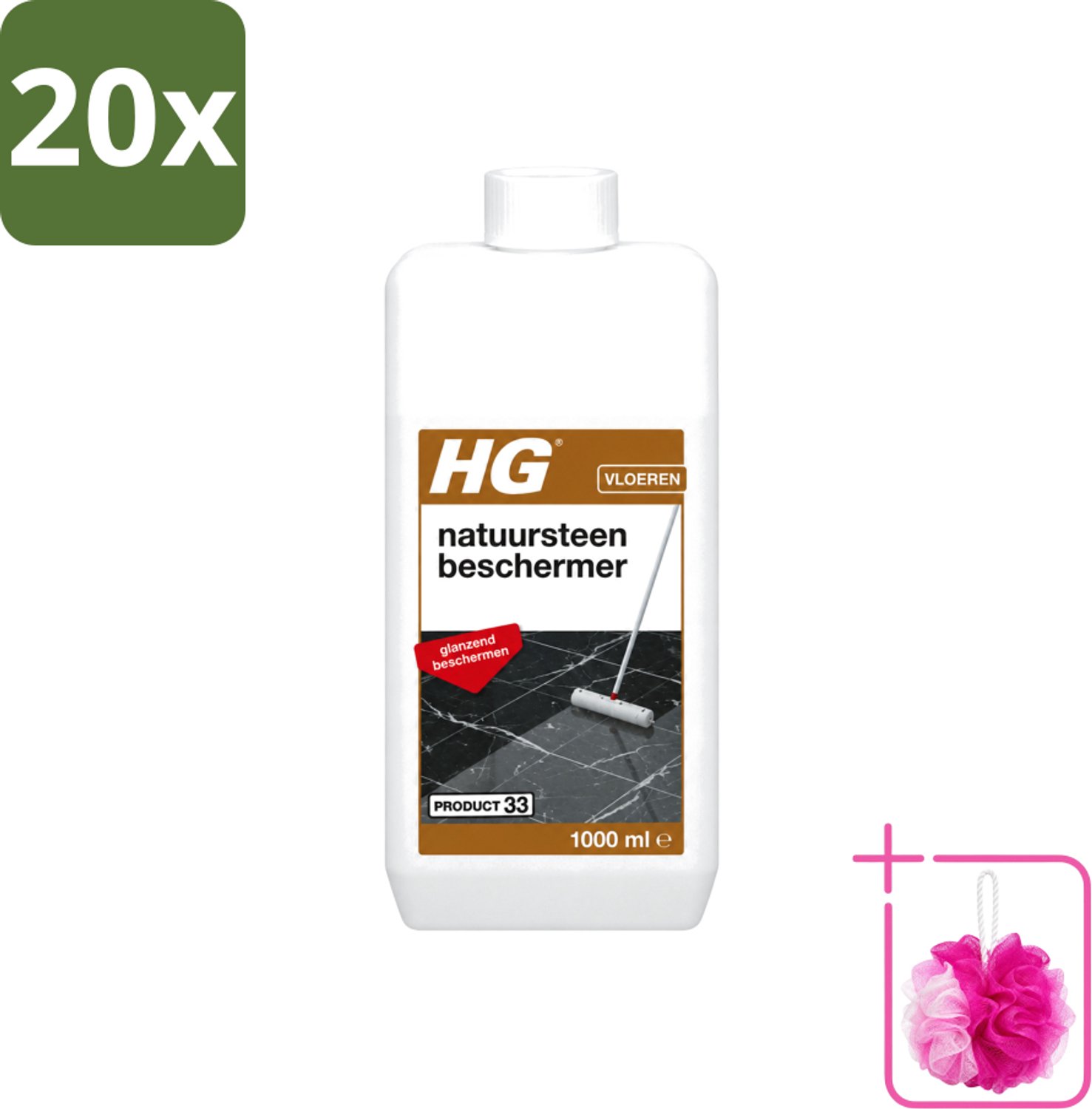20 x HG - Natuursteen Beschermer - Glanzend Beschermen - Eenvoudig in Gebruik - 1L - Bulkverpakking - Natuursteen beschermer - Douchemop - Natuursteen beschermfilm