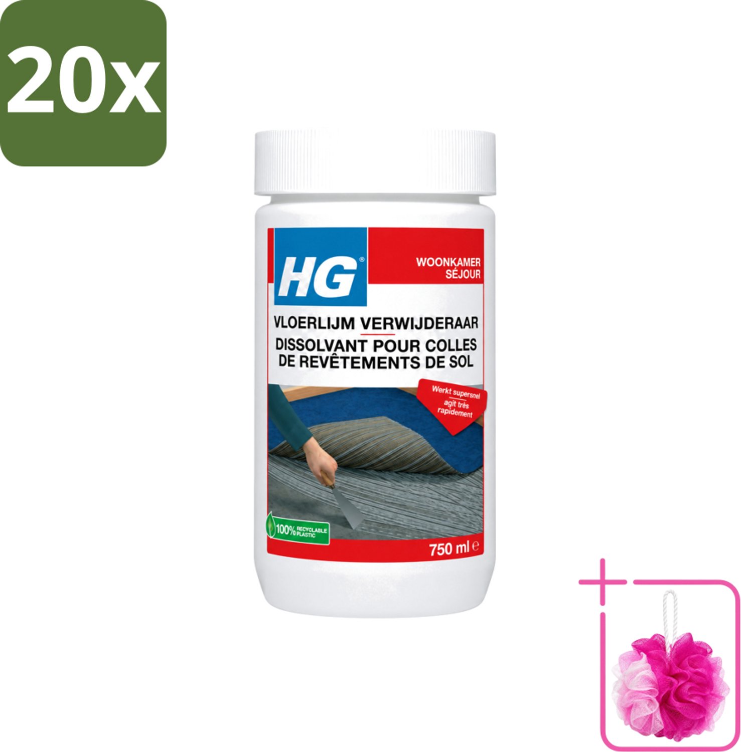 20 x HG - Vloerlijmverwijderaar - 750 ml - Bulkverpakking - Lijmverwijderaar - Douchemop - Vloerlijm