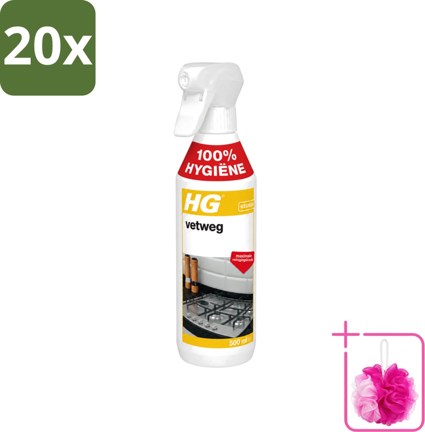 20 x HG - Vetweg - Maximale Reinigingskracht - 500 ml - Bulkverpakking - Keukenreiniger - Douchemop - Vetvrij maken