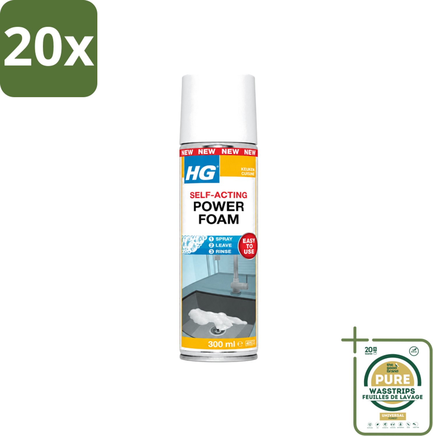 20 x HG - Power Foam Keuken - Vetoplossende Spray - 300 ml - Wasstrips - Keuken Reinigen - Vet Oplossen - Keuken Hygiëne - Keuken Schoonmaken - Vetvrij Maken