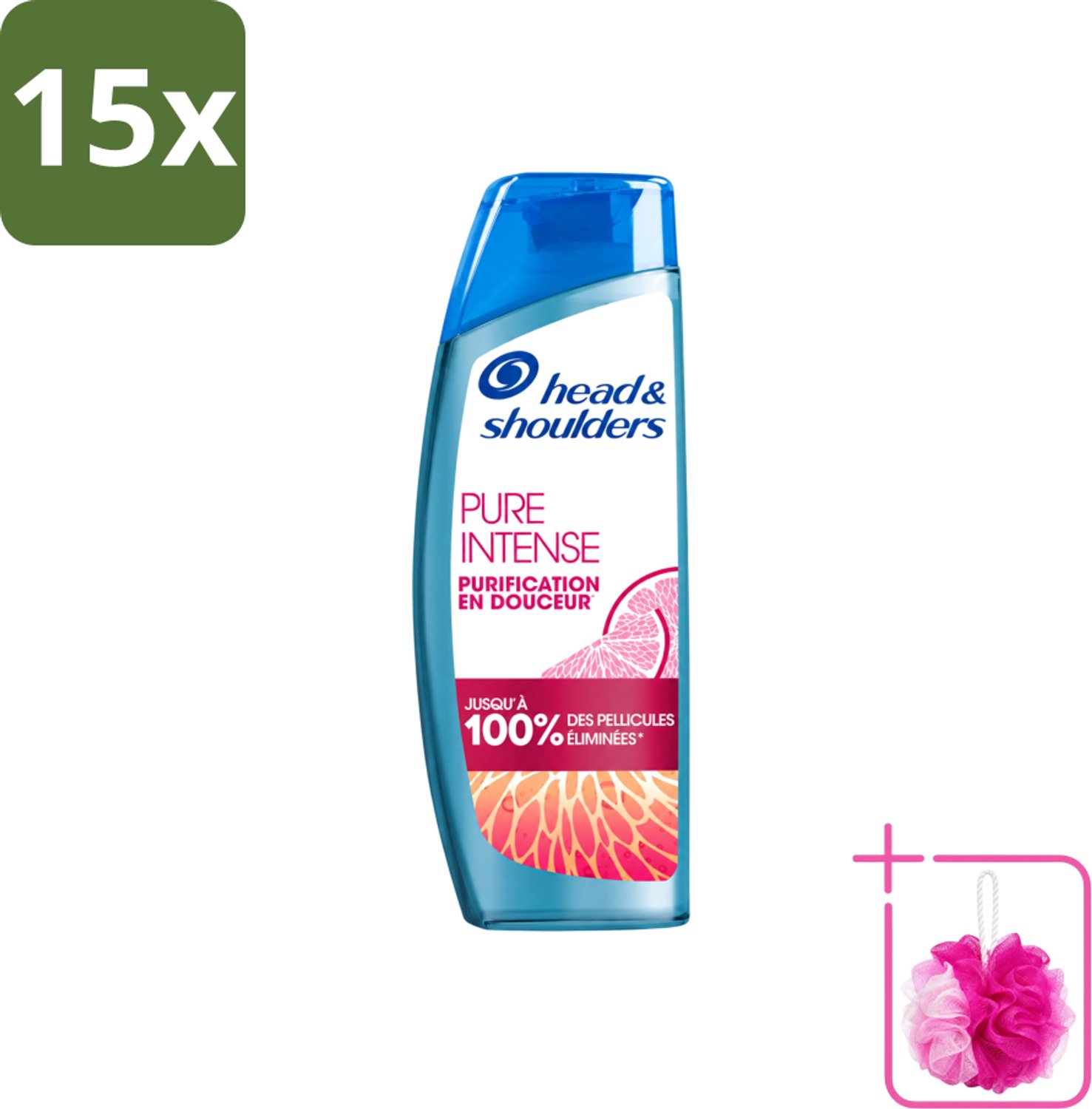 15 x Head & Shoulders - Anti-Roos Shampoo - Pure Intense - Grapefruit - 250 ml - Bulkverpakking - Anti-roos shampoo - Douchemop - Vet hoofd