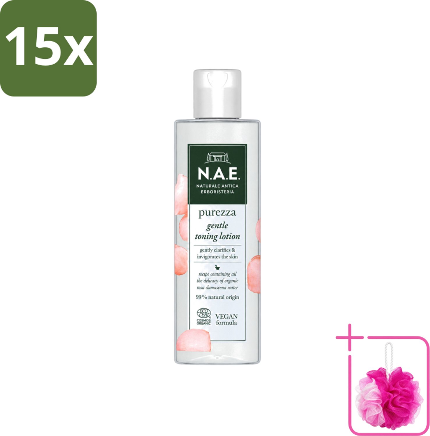 15 x N.A.E. - Toning Lotion - Zuiverend & Hydraterend - Biologisch & Vegan - 200ml - Bulkverpakking - Natuurlijke huidverzorging - Douchemop - Biologische toning