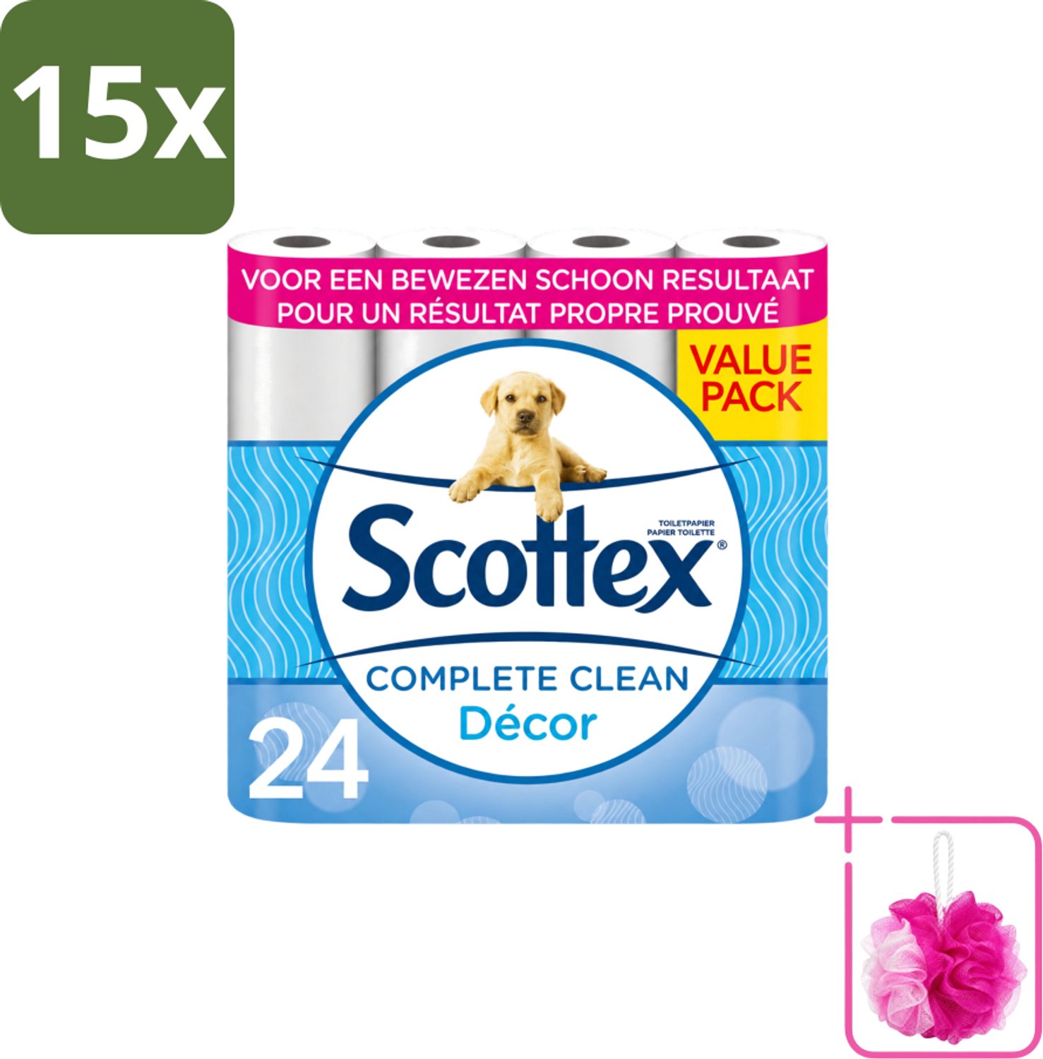 15 x Scottex - Toiletpapier - 2-laags - 24 Rollen - Bulkverpakking - Toiletpapier - Douchemop - 2-laags