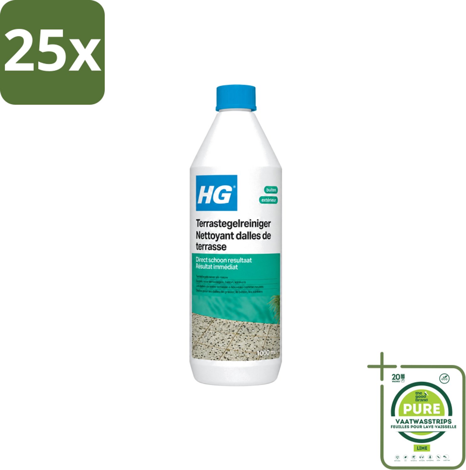 25 x HG - Terrastegelreiniger - 1 L - Grootverpakking - Vaatwasstrips - Terras Reinigen - Terrastegel Reiniger - Grindtegel Reinigen - Beton Reinigen - Terras Schoonmaken