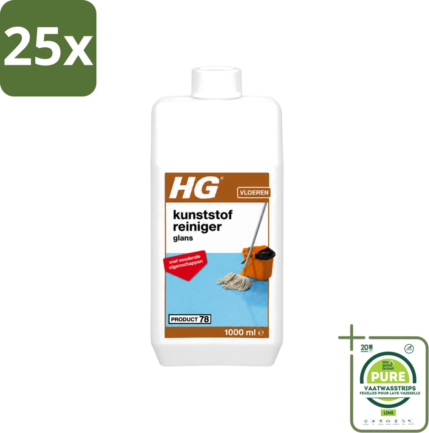 25 x HG - Kunststofreiniger Glans - Met Voedende Eigenschappen - 20 Dweilbeurten - 1L - Grootverpakking - Vaatwasstrips - Kunststof Reiniger - Glans Reiniger - Kunststof Vloer Reiniger - Voedende Reiniger - Kunststof Vloer Herstellen