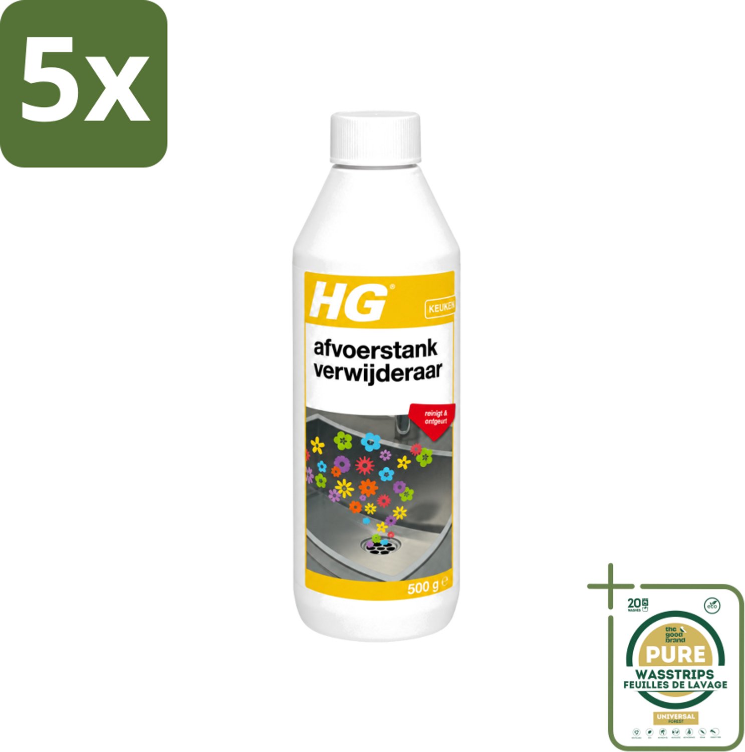 5 x HG - Afvoerstank Verwijderaar - Reinigt & Ontgeurt - 10 Behandelingen - 500 g - Wasstrips - Afvoerstankverwijderaar - Afvoer Reinigen - Afvoer Geur - Afvoer Ontgeurt - Afvoer Vervuiling