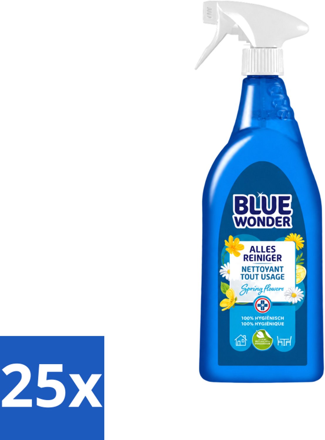 25 x Blue Wonder - Allesreiniger - Lente Bloemen - Hygiënisch - Biologisch Afbreekbaar - 750 ml - Voordeelverpakking - 25 stuks