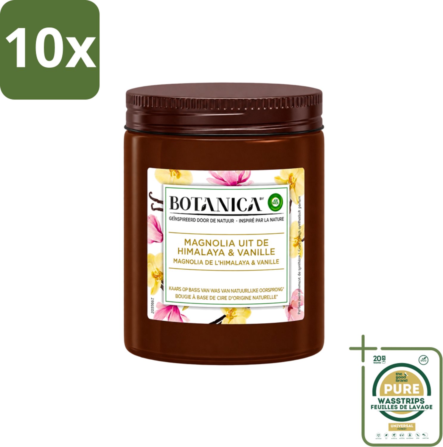 Air Wick 10 x Botanica by Air Wick - Geurkaars - Vanille & Magnolia - 40 Uur Brandduur - Wasstrips - Geurkaars - Vanille En Magnolia - Natuurlijke Geur - Luxe Geur - Ontspanning Bruin