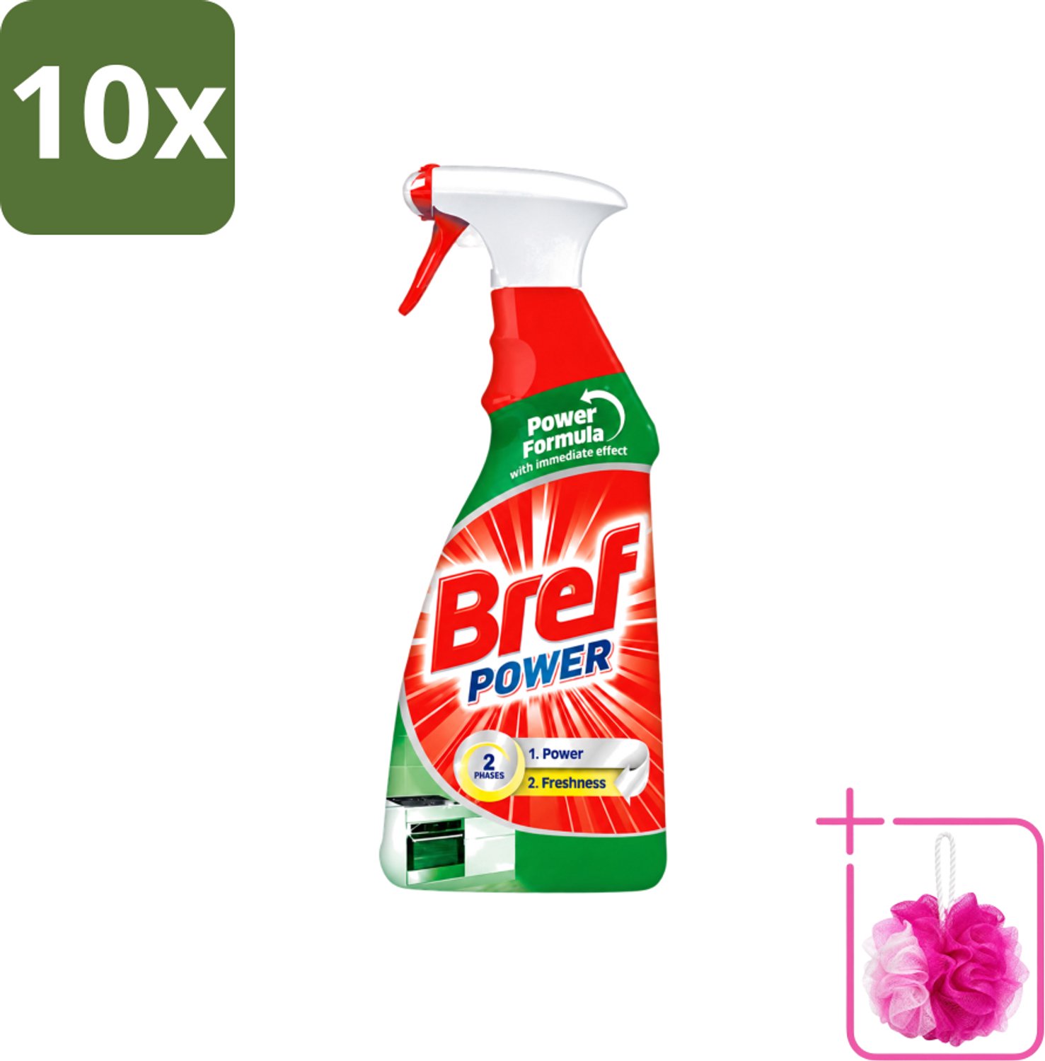 10 x Bref Power - Keukenreiniger - Spray - Ontvetter - 750 ml - Bulkverpakking - Keukenreiniger - Douchemop - Ontvettingscrème