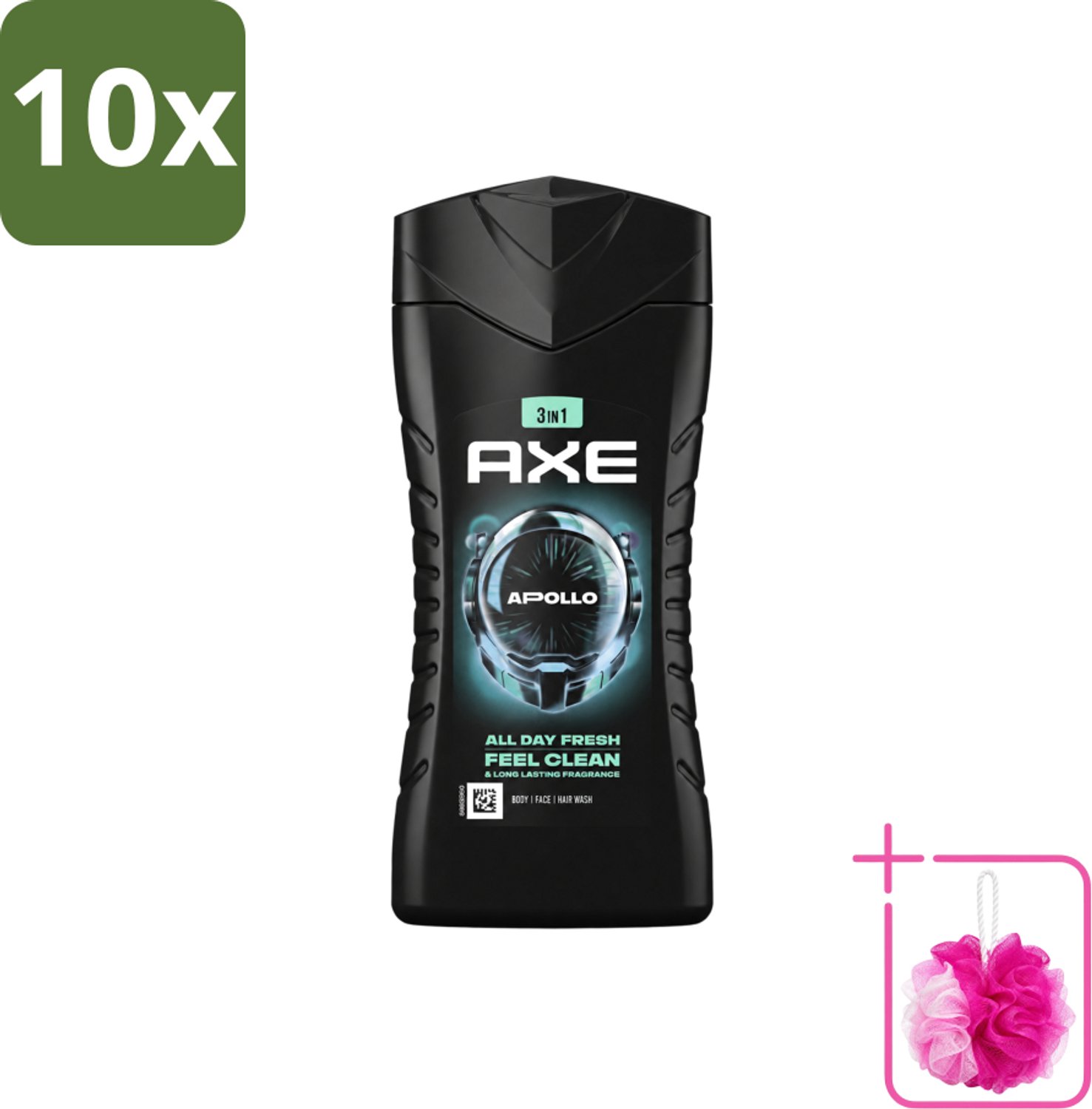10 x Axe - 3-in-1 Douchegel - Apollo - Sage & Cedarwoord - 12hrs Long Lasting Scent - 250 ml - Bulkverpakking - Douchegel lichaam gezicht haar - Douchemop - Geur salie cederhout